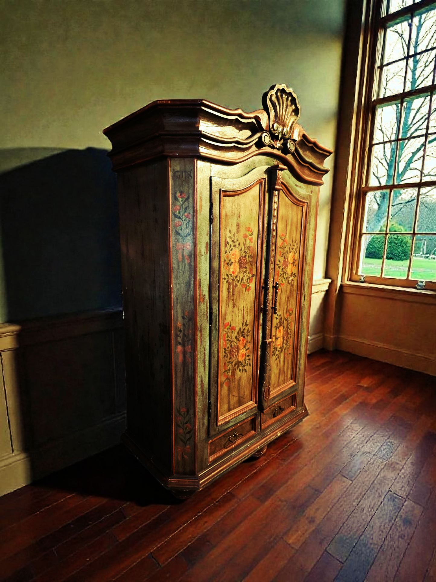 🌸 Polychrome Two-Door Wardrobe – Circa 1898, 127 Years of History 🎨
