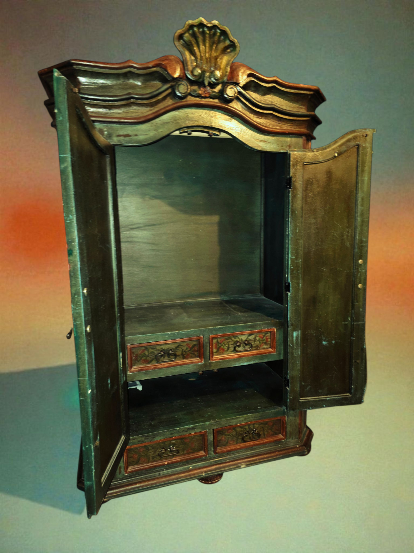 🌸 Polychrome Two-Door Wardrobe – Circa 1898, 127 Years of History 🎨