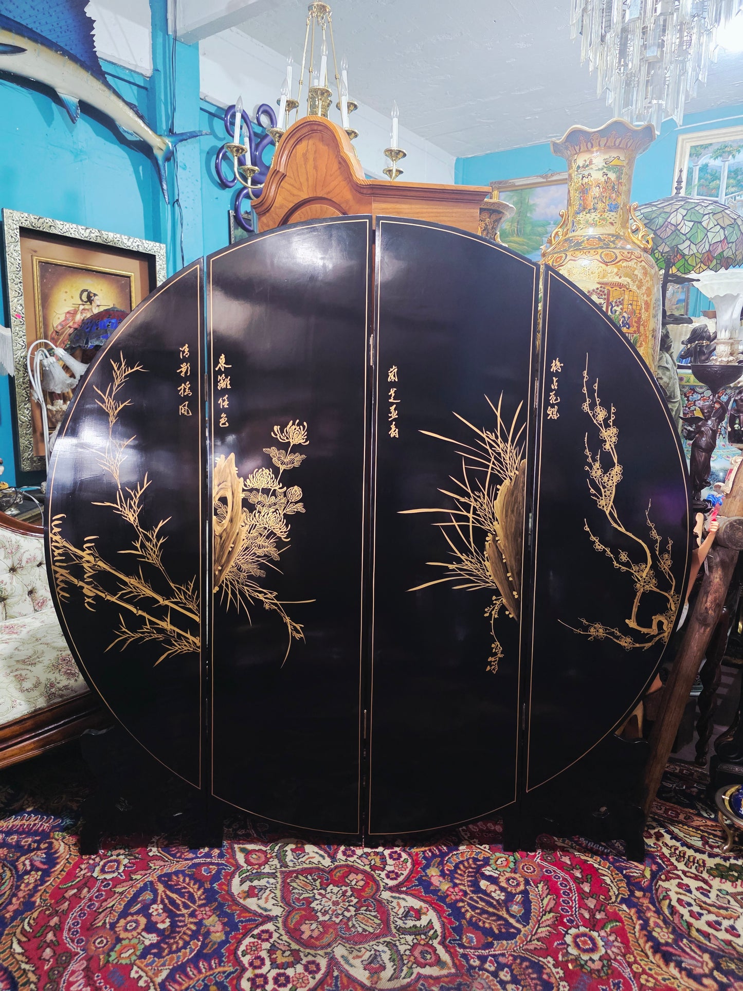 Mid-Century Style Chinese Round 4-Panel Screen✨