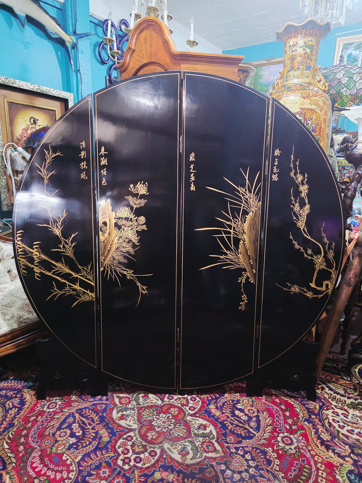 Mid-Century Style Chinese Round 4-Panel Screen✨