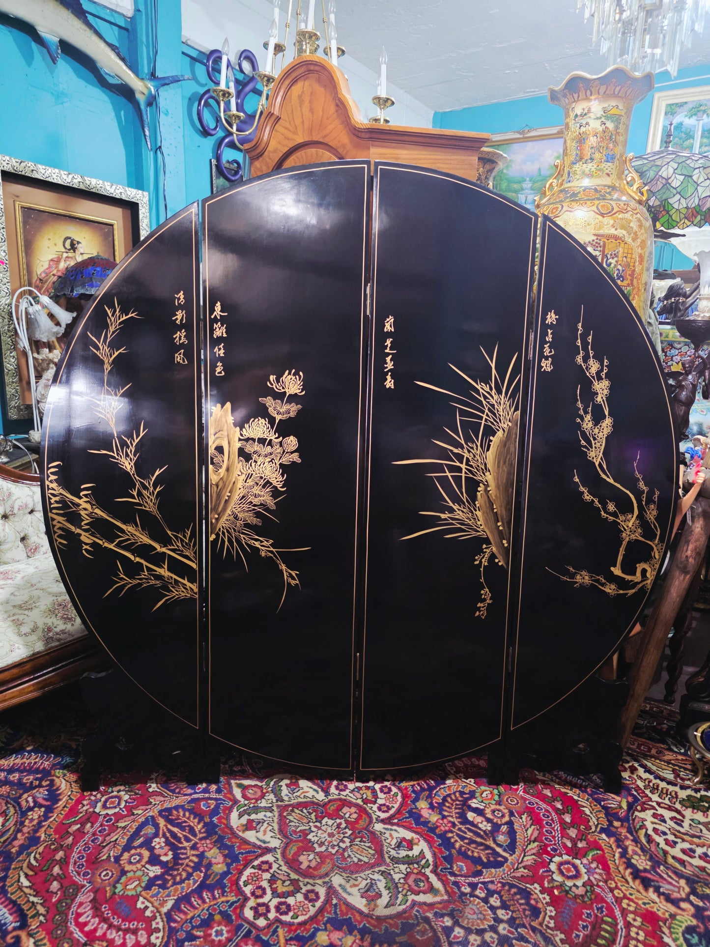 Mid-Century Style Chinese Round 4-Panel Screen✨
