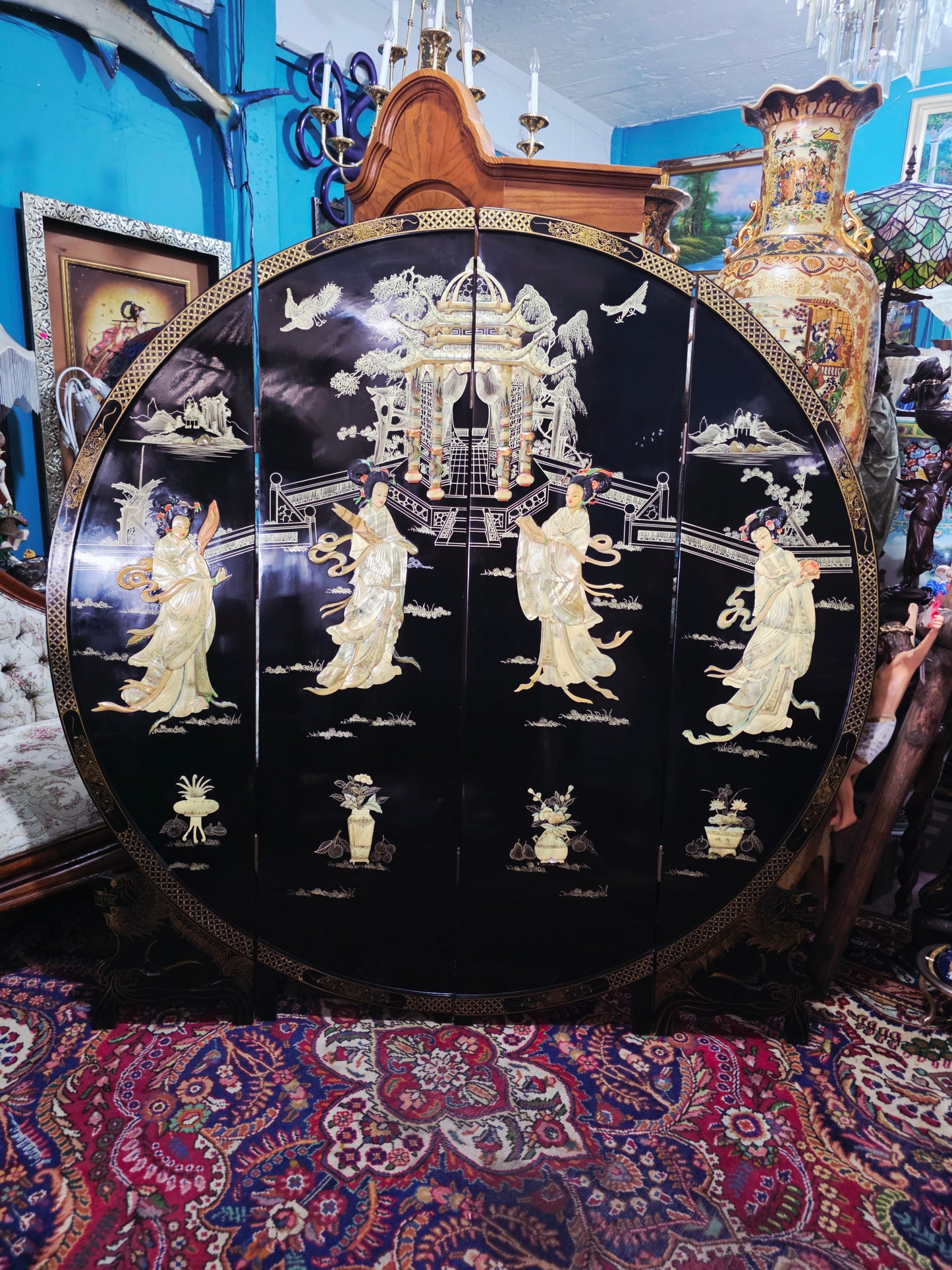 Mid-Century Style Chinese Round 4-Panel Screen✨