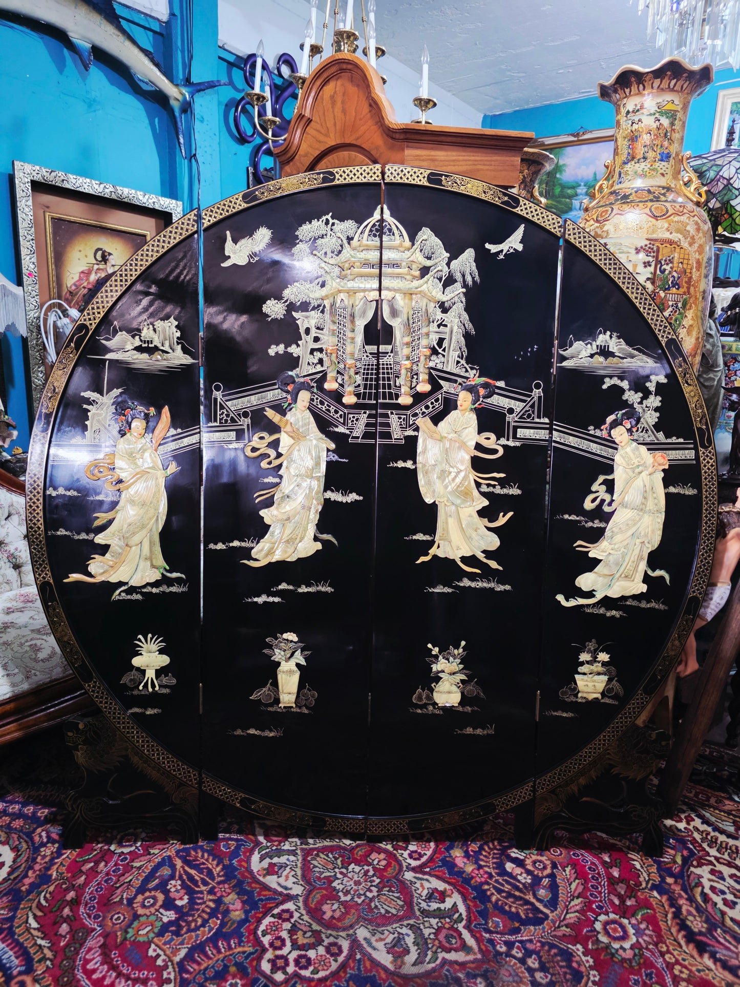 Mid-Century Style Chinese Round 4-Panel Screen✨