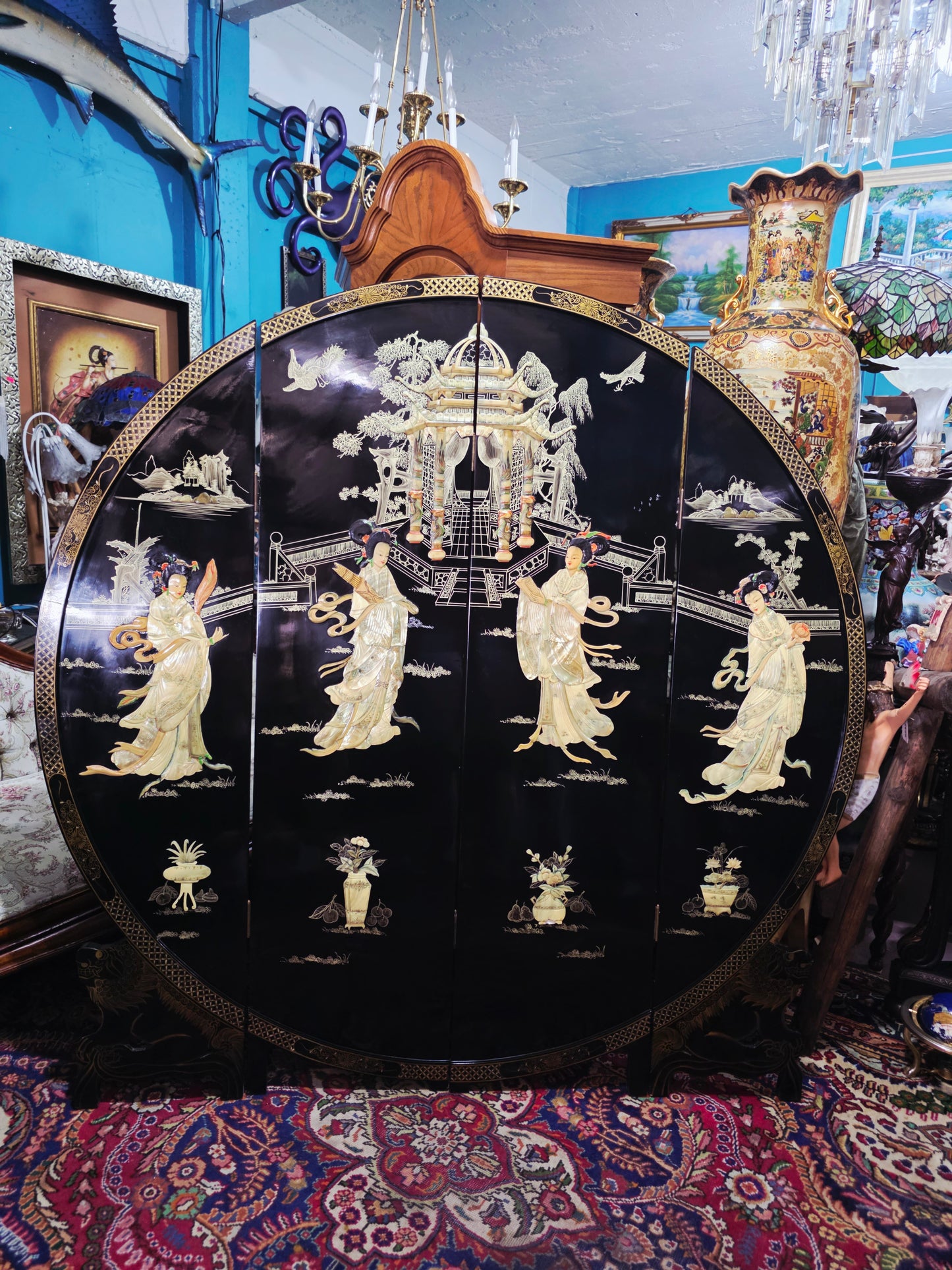 Mid-Century Style Chinese Round 4-Panel Screen✨