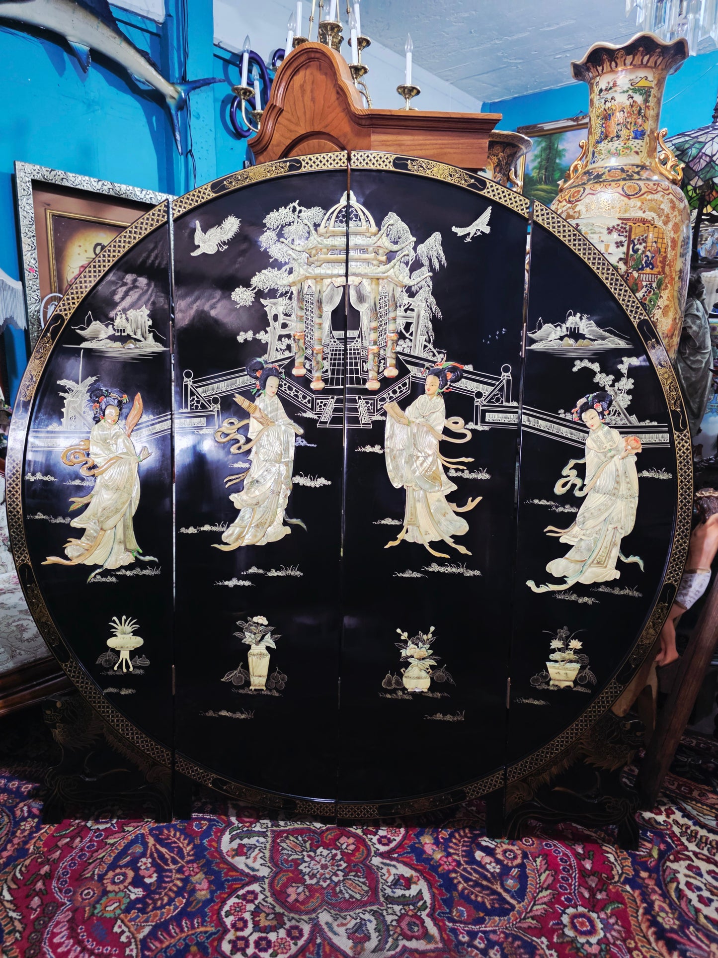 Mid-Century Style Chinese Round 4-Panel Screen✨