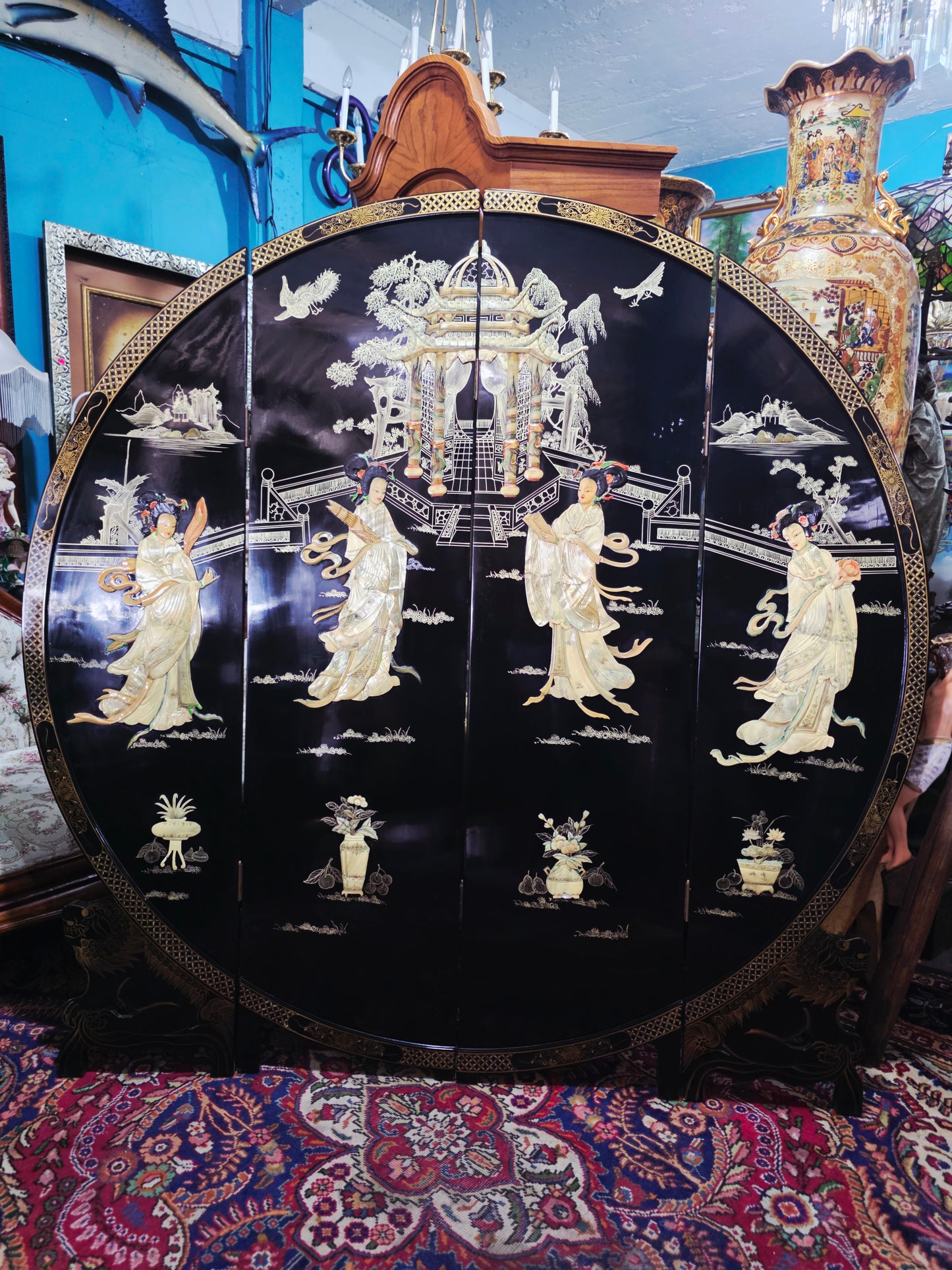 Mid-Century Style Chinese Round 4-Panel Screen✨