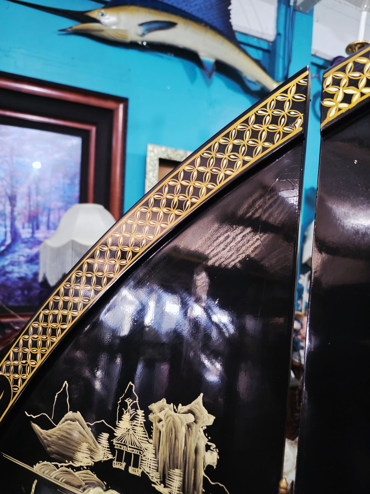 Mid-Century Style Chinese Round 4-Panel Screen✨