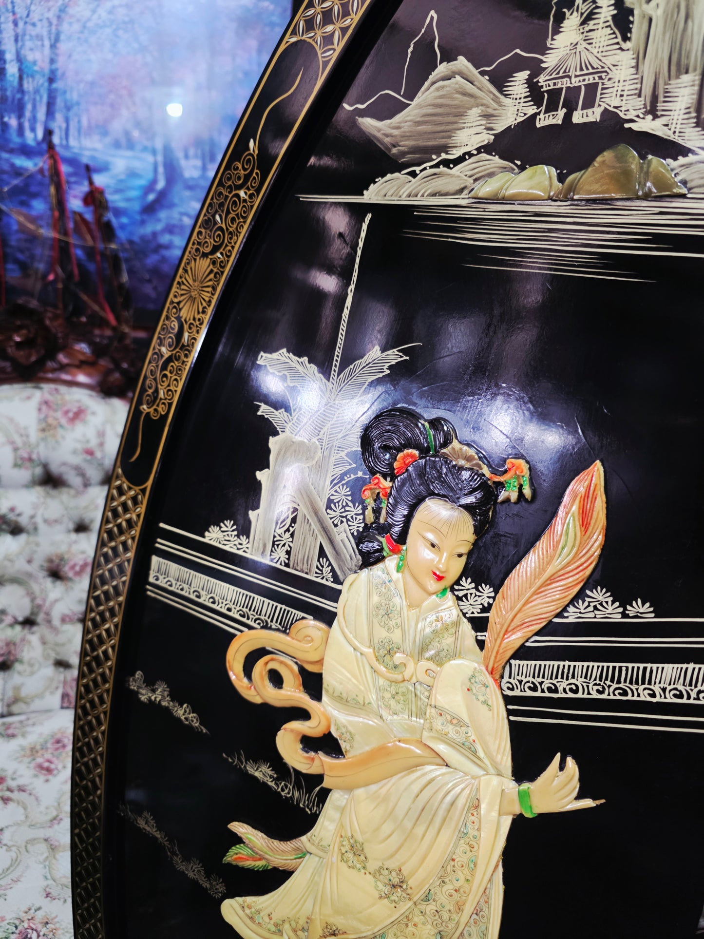 Mid-Century Style Chinese Round 4-Panel Screen✨