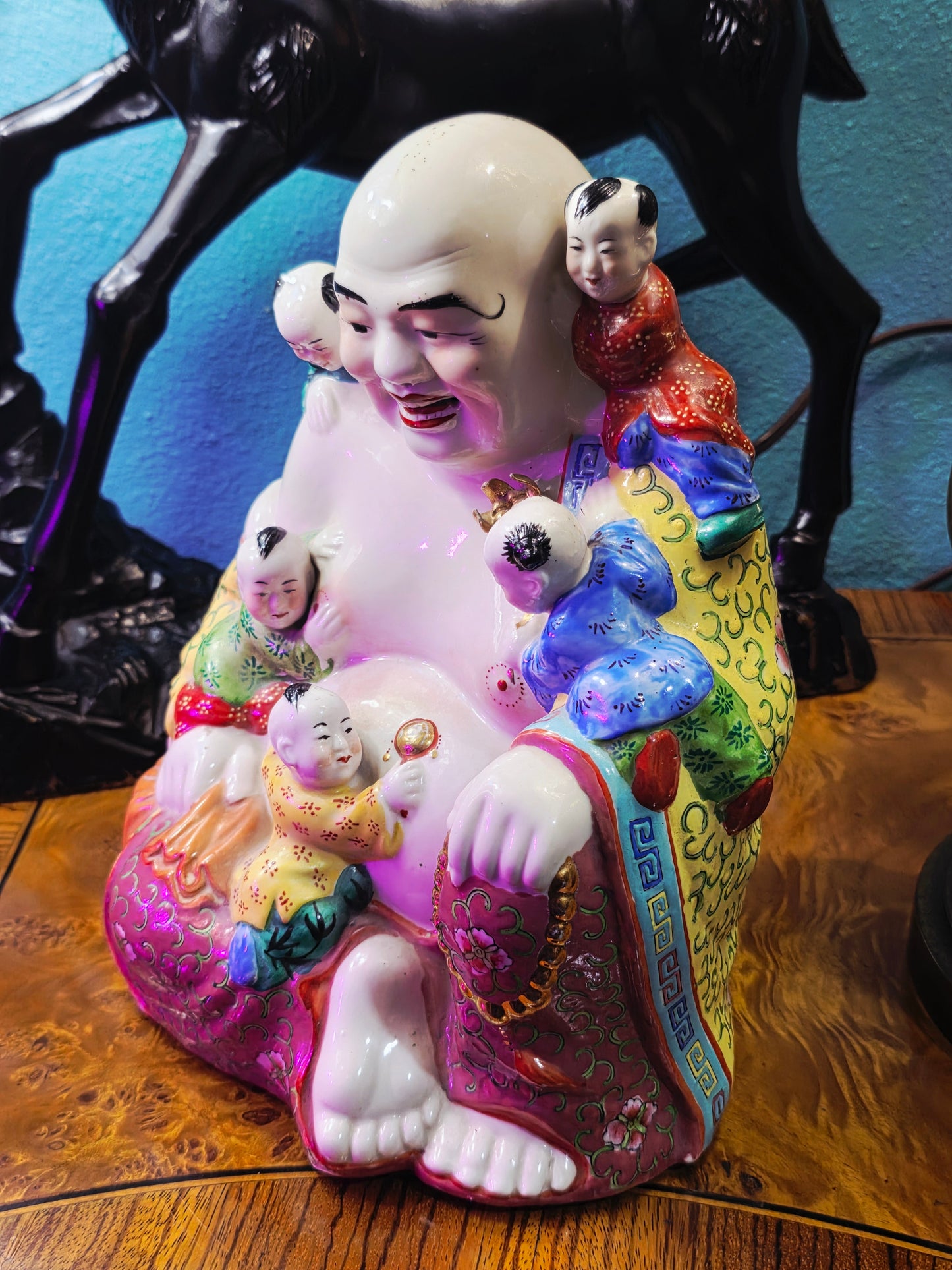 Chinese Ceramic Laughing Buddha with Five Children - Symbol of Prosperity, Abundance, and Family Happiness 🪷