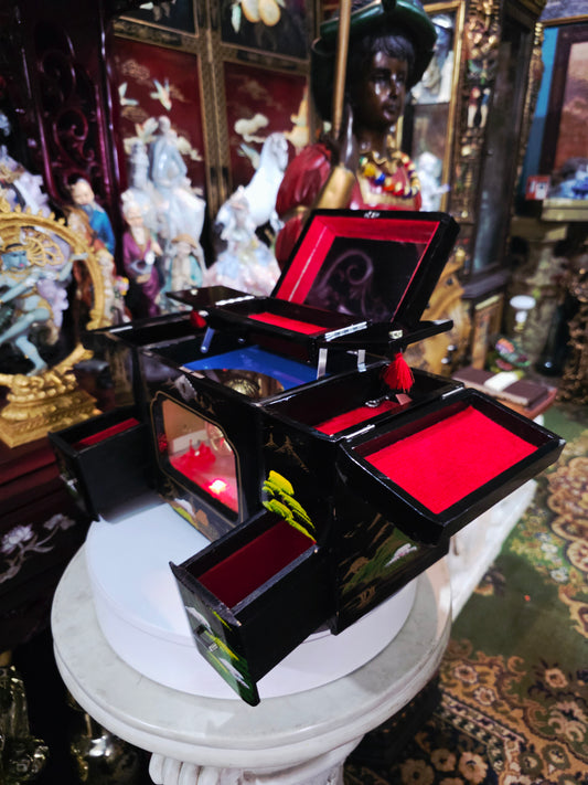 🎶🗾 Joyero Musical Japonés Vintage — Pintado a Mano, con Escena Iluminada 🗾