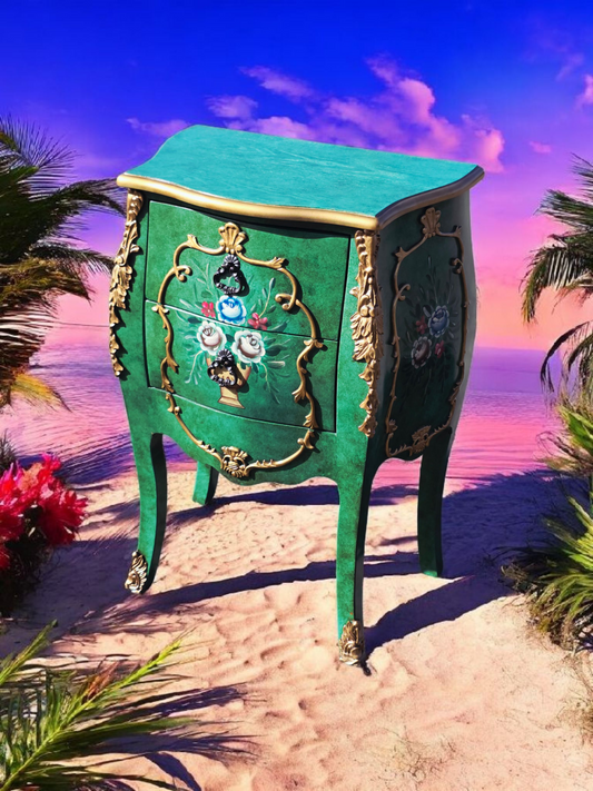 🌿Bombe verde con bouquet pintado a mano  🇫🇷🌿