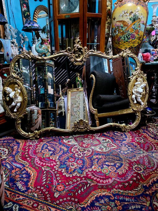 🩷Espejo Rococo con Esculturas De Querubines – Tesoro Exclusivo en Rosarito Antiques 🩷