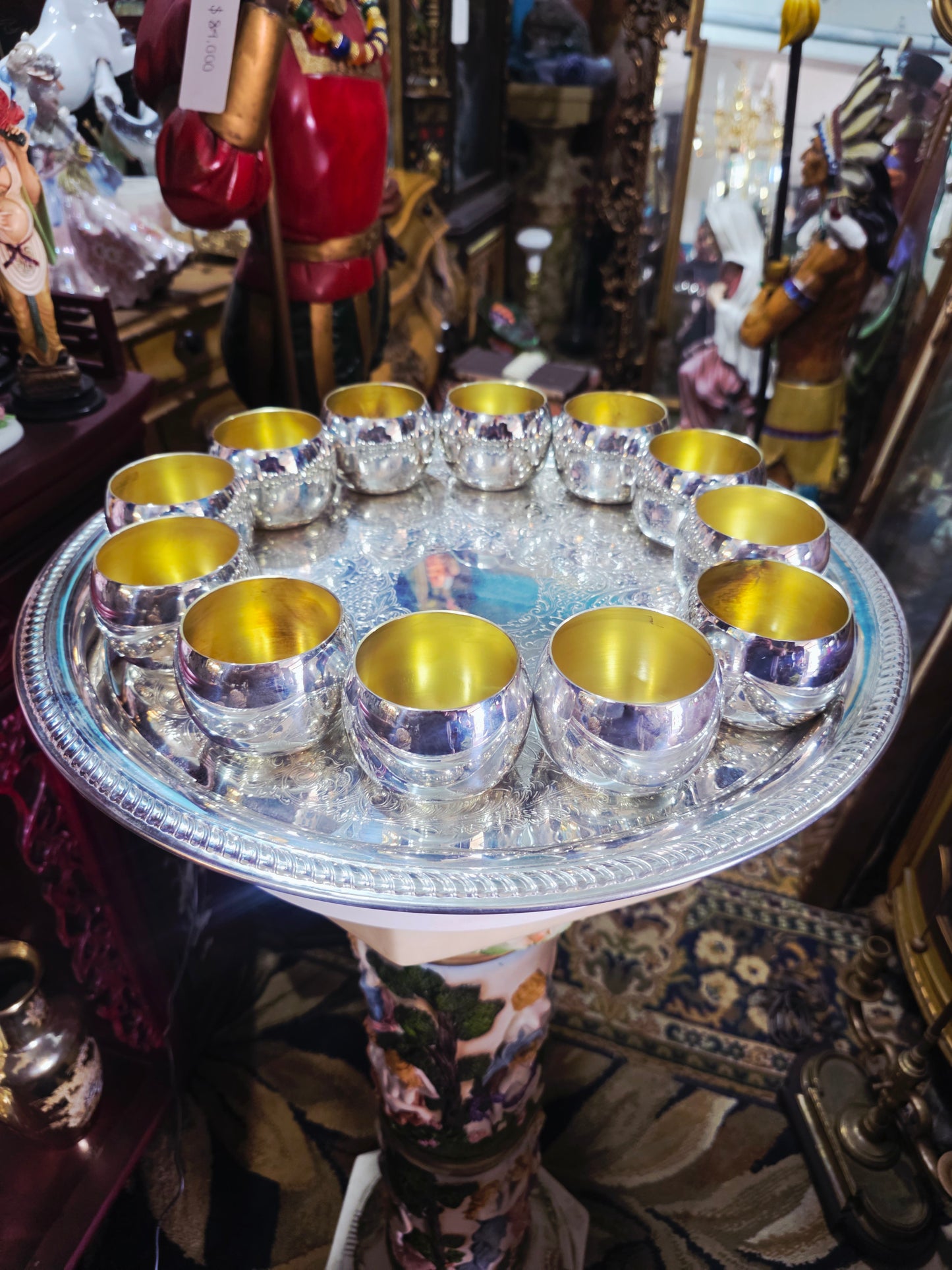 🏺✨ Vintage FB Rogers Silver Plated Victorian Style Punch Bowl Set con 12 Vasos y Vase de Servir – Total 14 Piezas ✨🏺