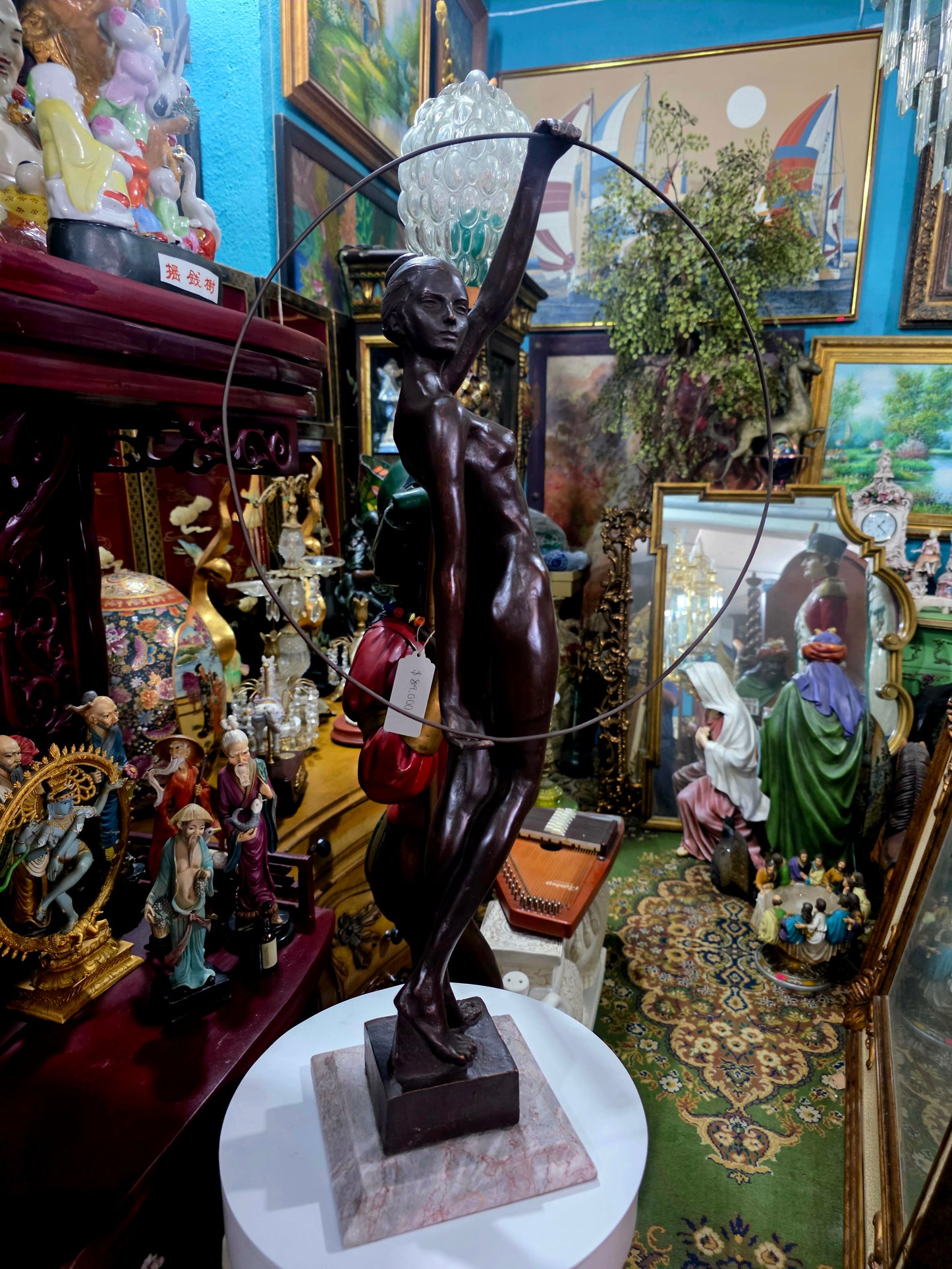 Allegorical Sculpture in Resin with Crushed Stone and Marble Base 🏛️🪙