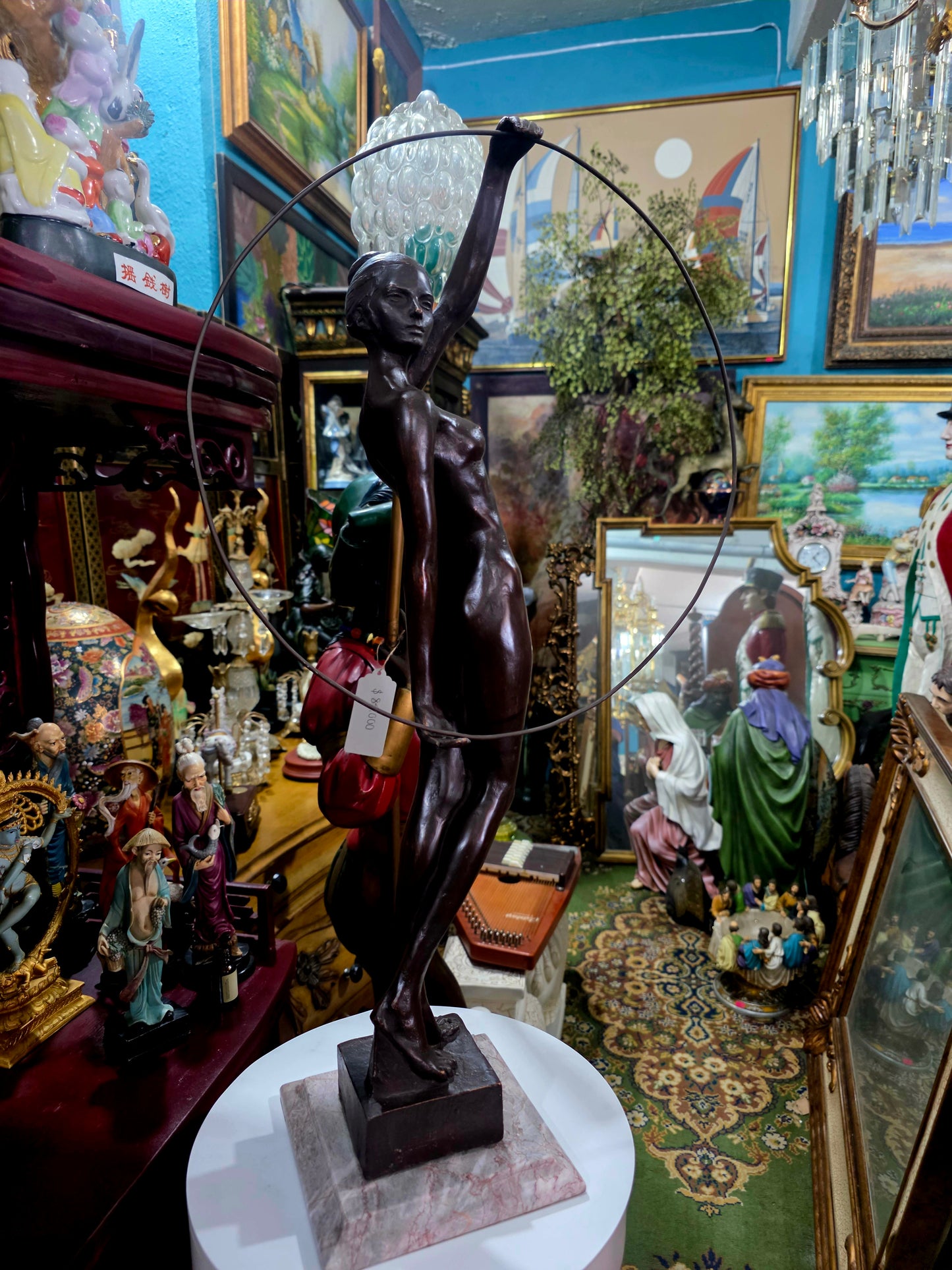 Allegorical Sculpture in Resin with Crushed Stone and Marble Base 🏛️🪙