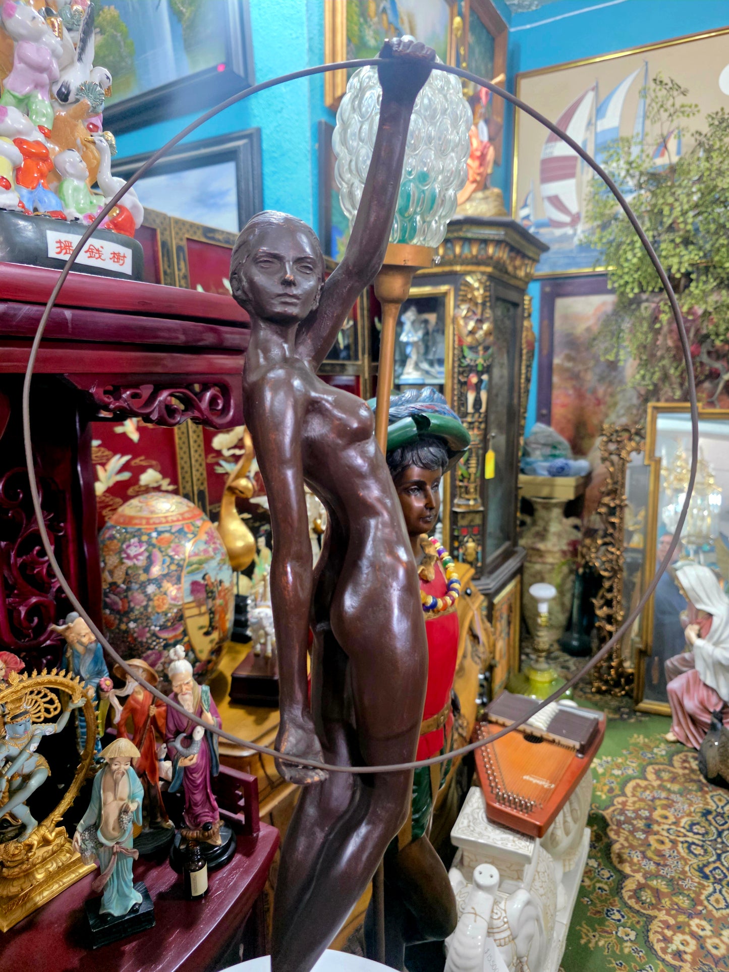 Allegorical Sculpture in Resin with Crushed Stone and Marble Base 🏛️🪙
