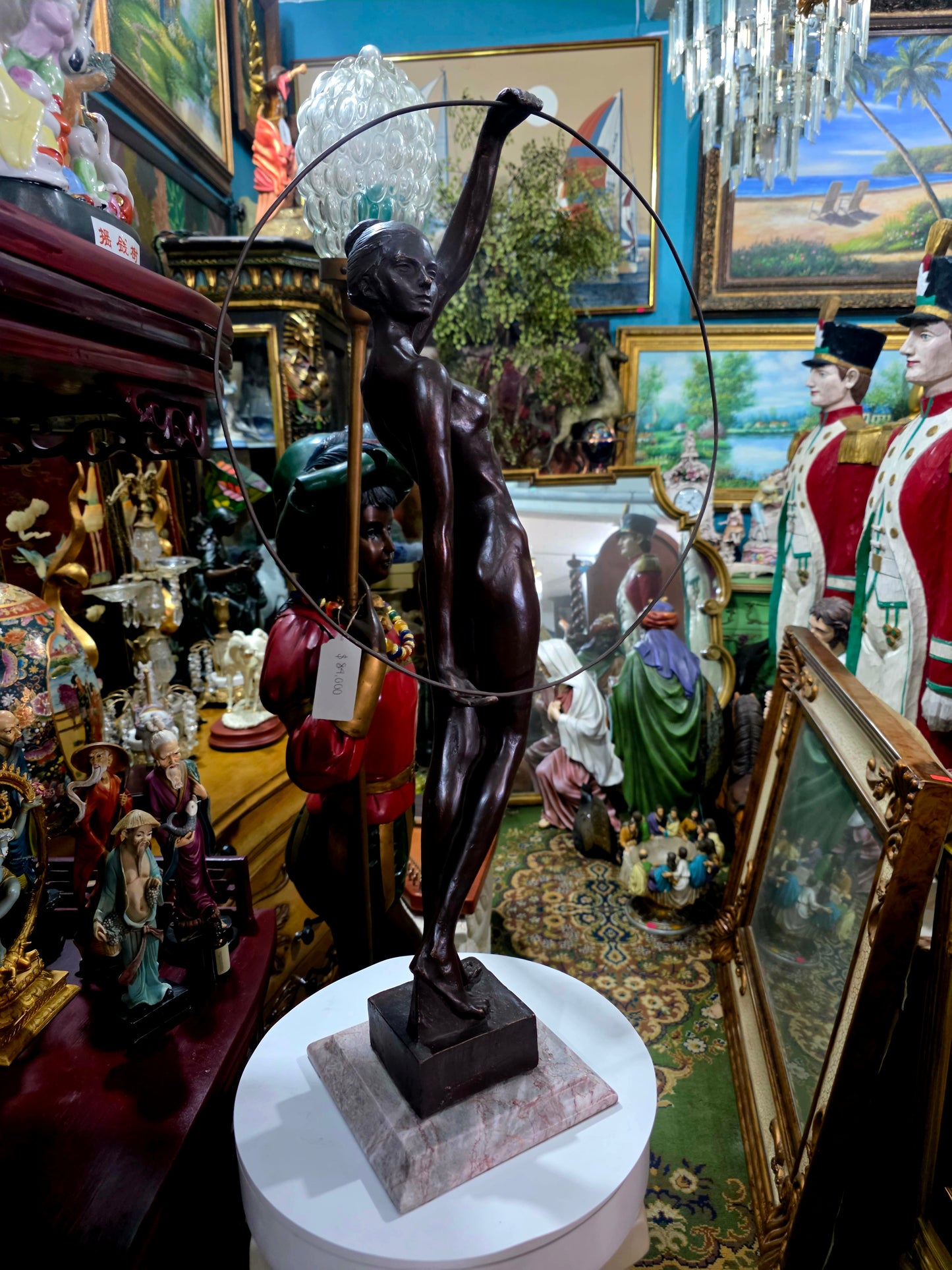 Allegorical Sculpture in Resin with Crushed Stone and Marble Base 🏛️🪙