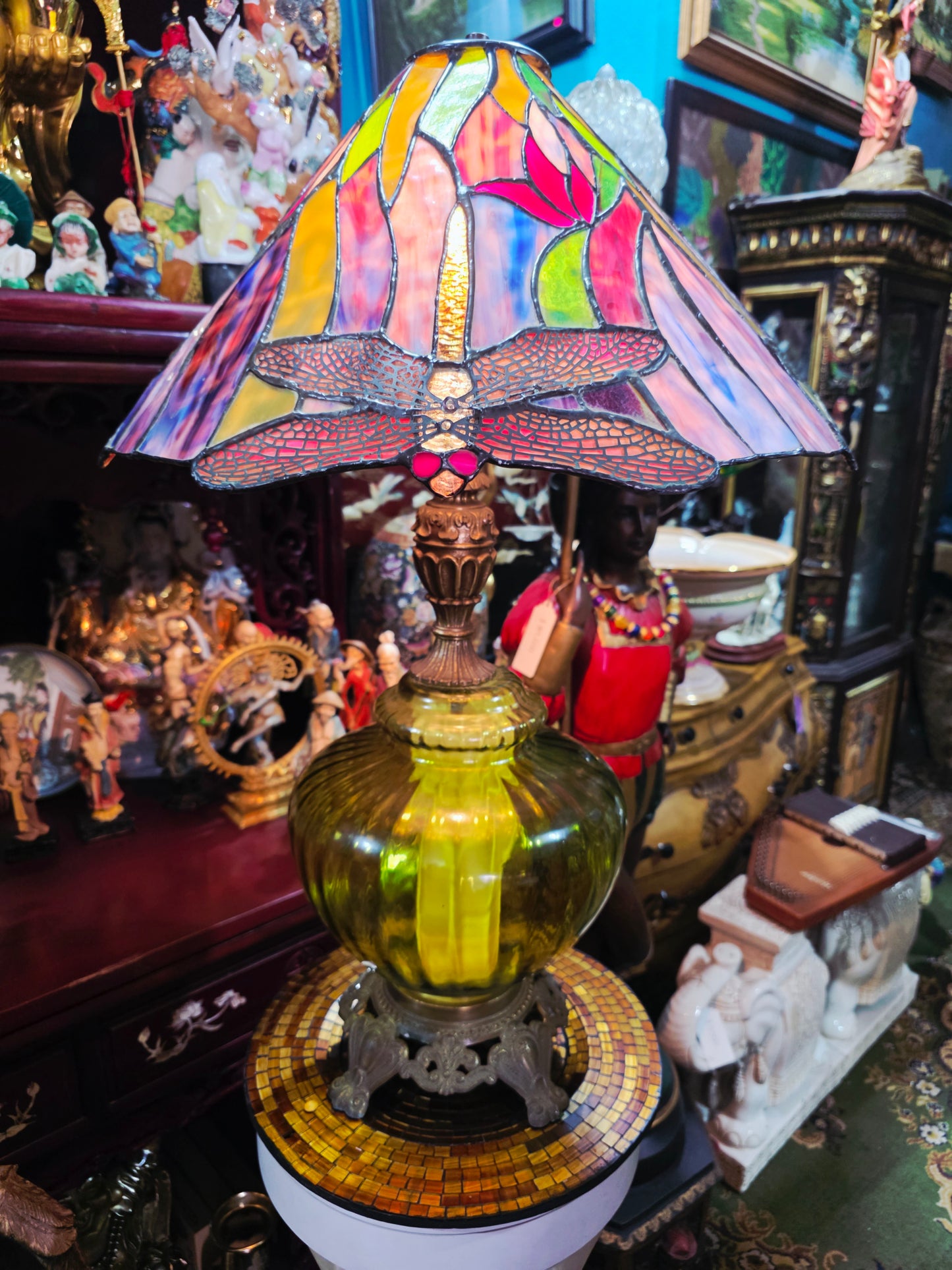 Tiffany Stained Glass Lamp with Dragonflies - Crystal and Bronze Base 🕯️🪶