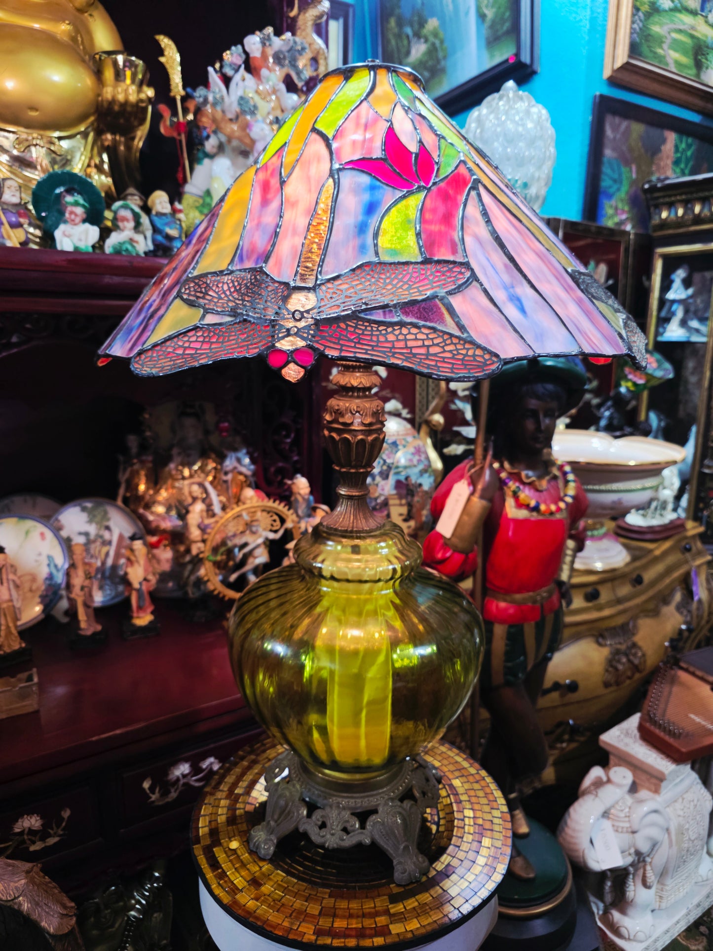Tiffany Stained Glass Lamp with Dragonflies - Crystal and Bronze Base 🕯️🪶