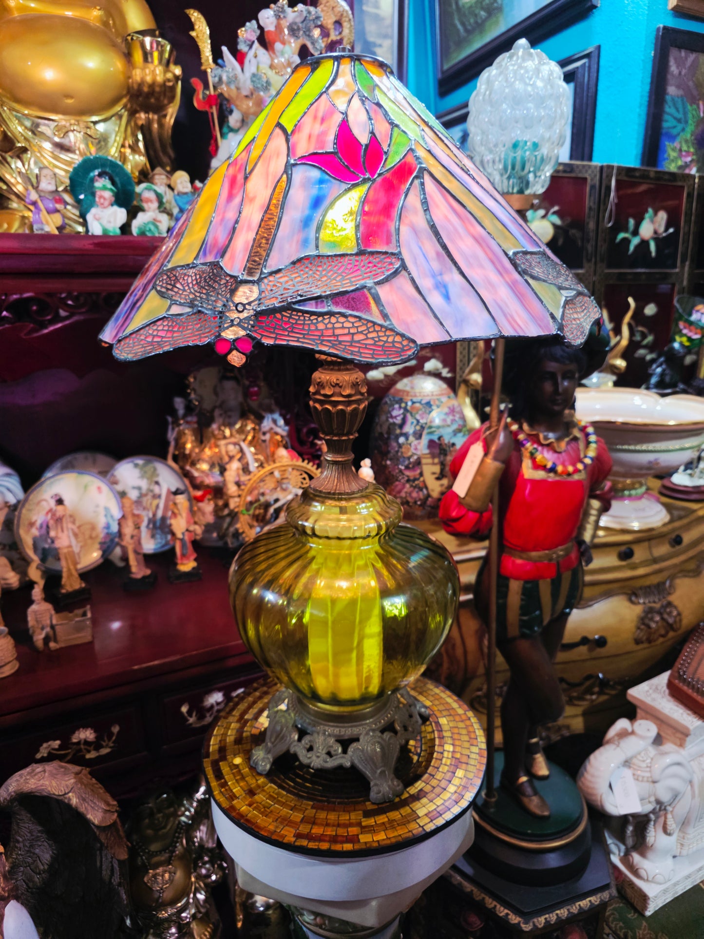 Tiffany Stained Glass Lamp with Dragonflies - Crystal and Bronze Base 🕯️🪶