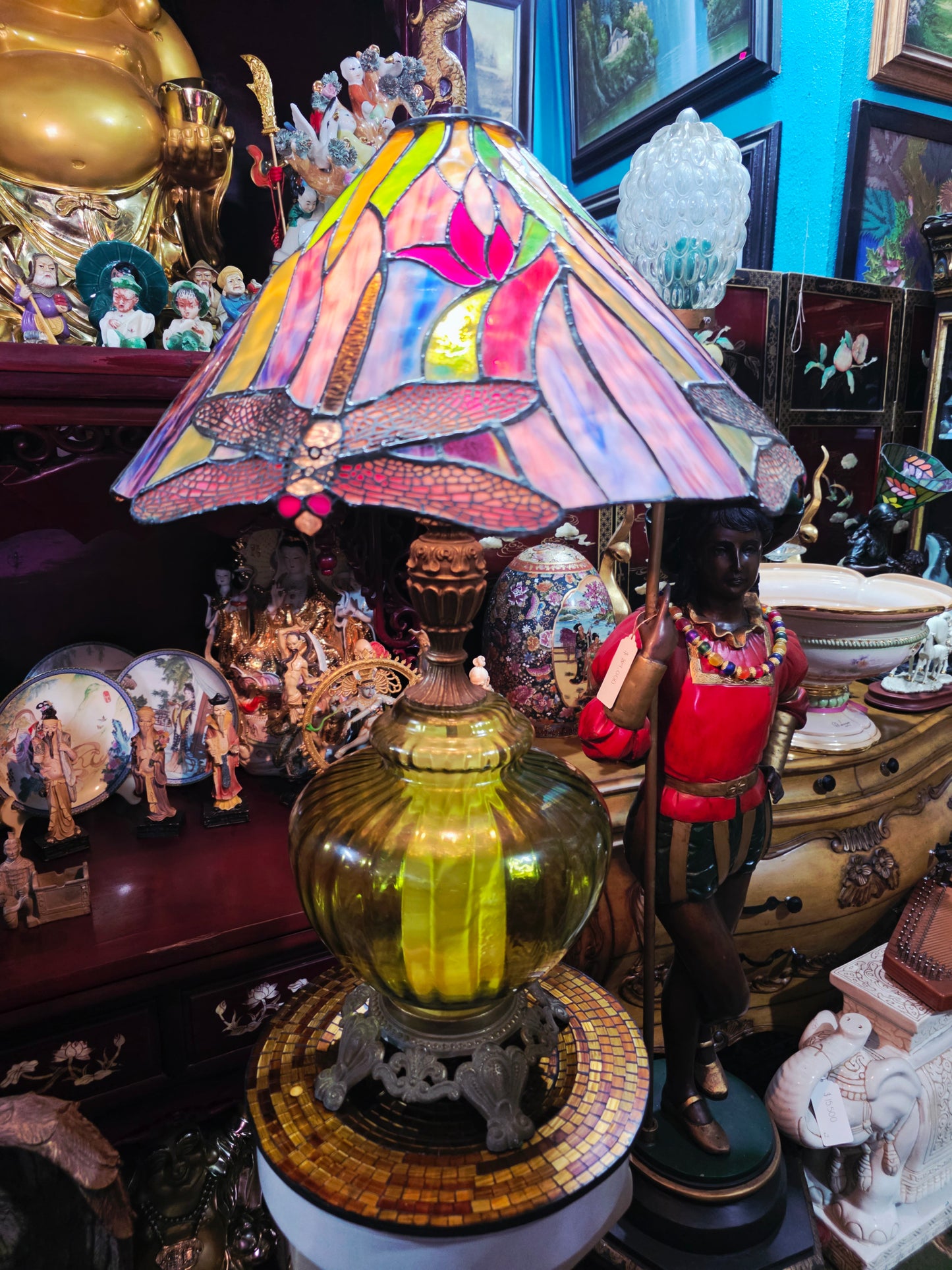 Tiffany Stained Glass Lamp with Dragonflies - Crystal and Bronze Base 🕯️🪶