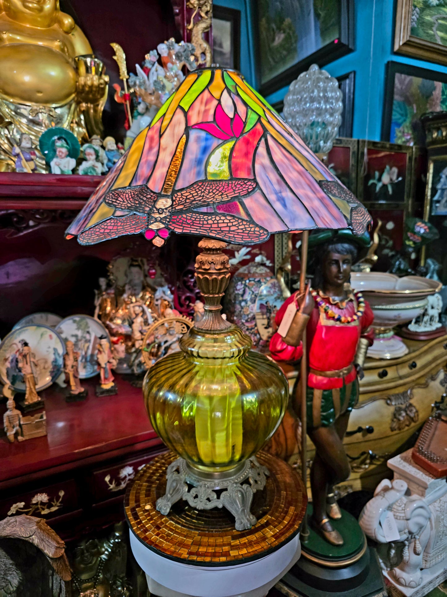 Tiffany Stained Glass Lamp with Dragonflies - Crystal and Bronze Base 🕯️🪶