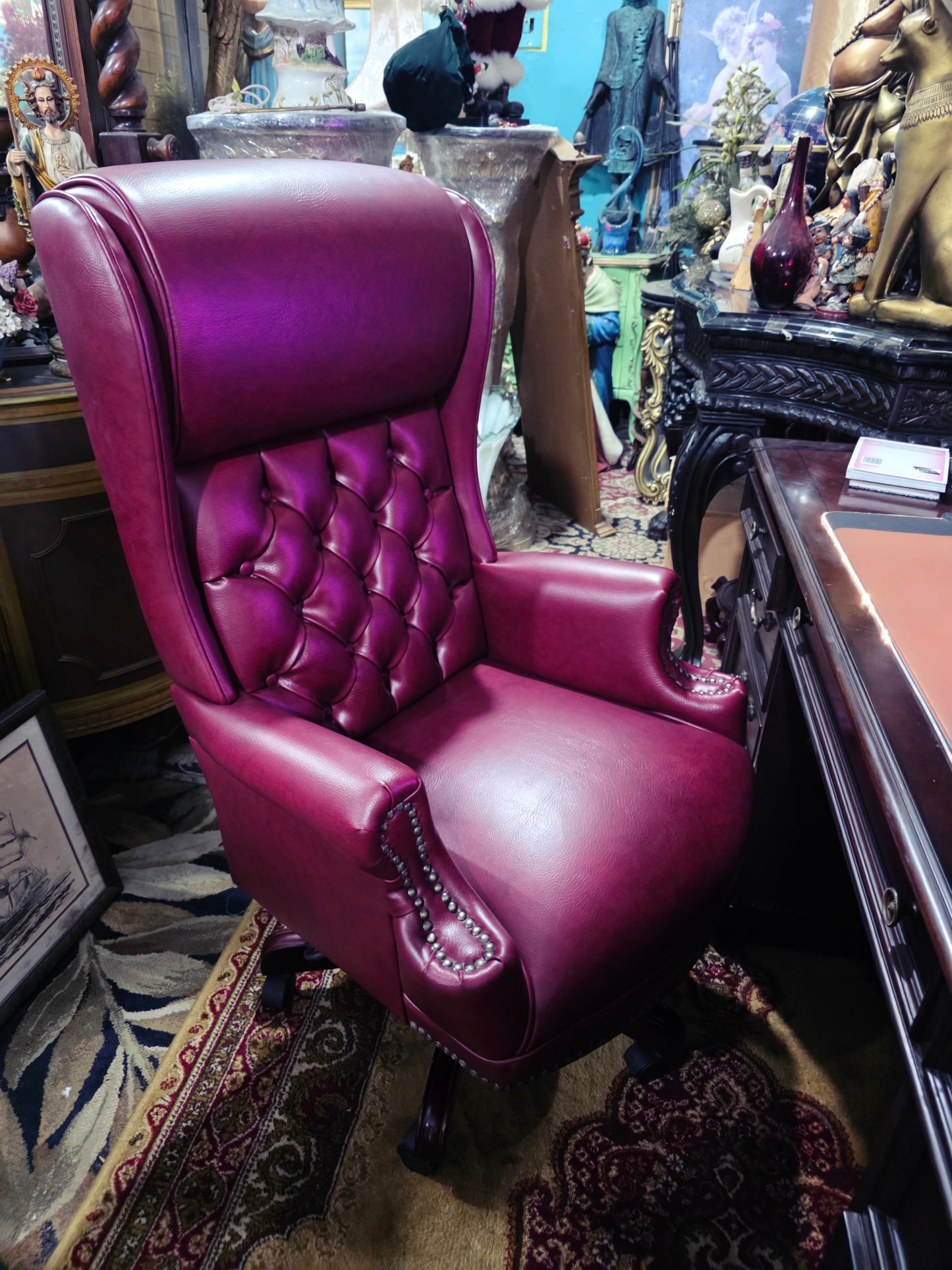 Faux Leather Executive Chair with Textured Details and Decorative Brass Tacks 🪞🪙🪶