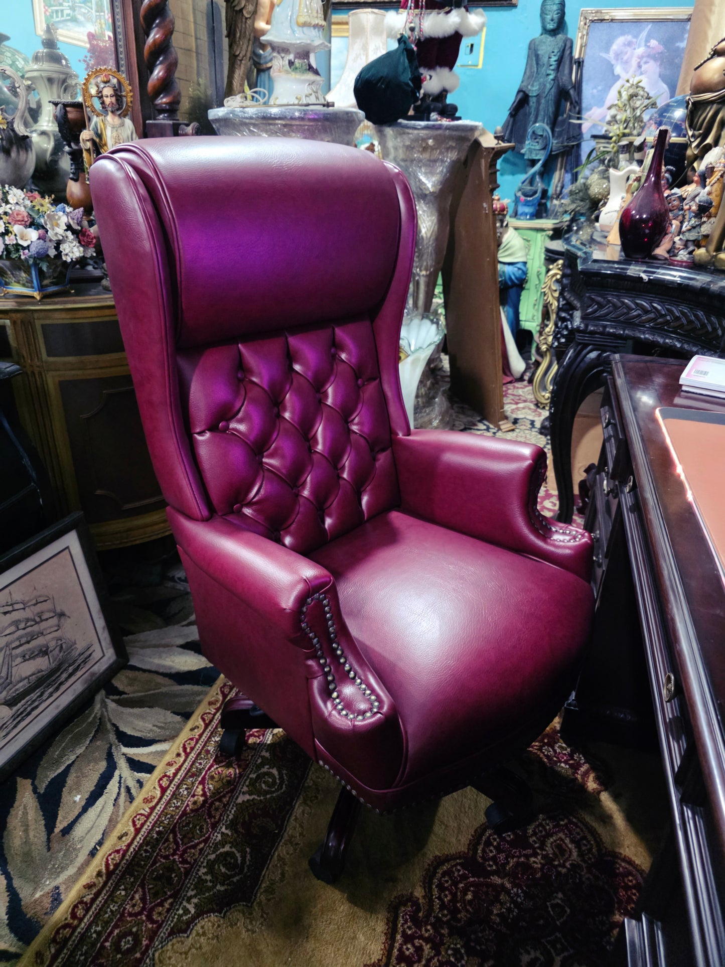 Faux Leather Executive Chair with Textured Details and Decorative Brass Tacks 🪞🪙🪶