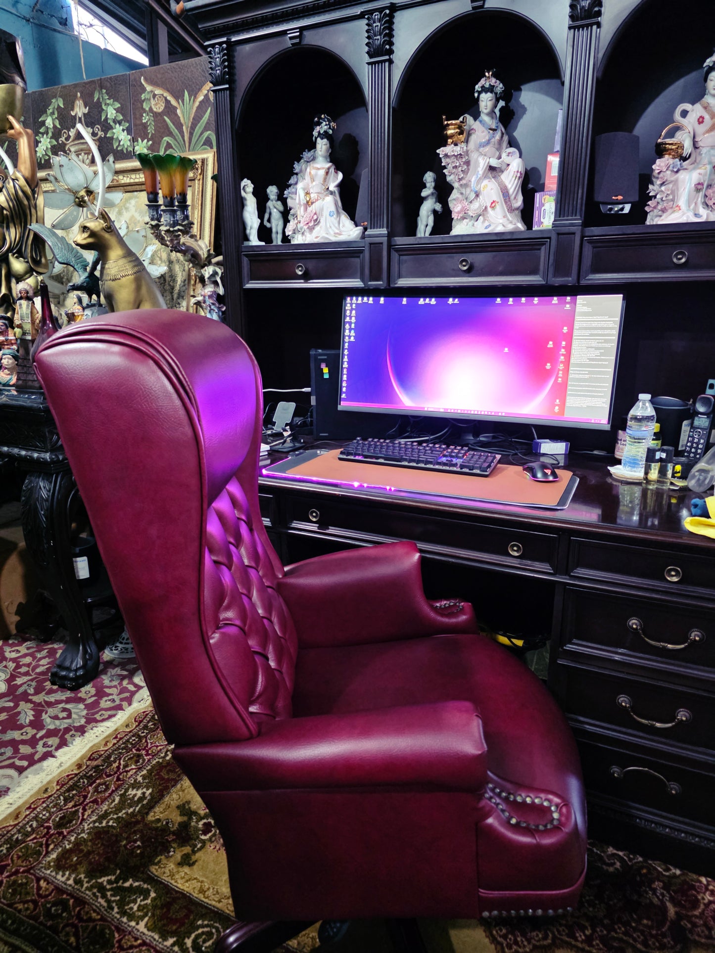 Faux Leather Executive Chair with Textured Details and Decorative Brass Tacks 🪞🪙🪶