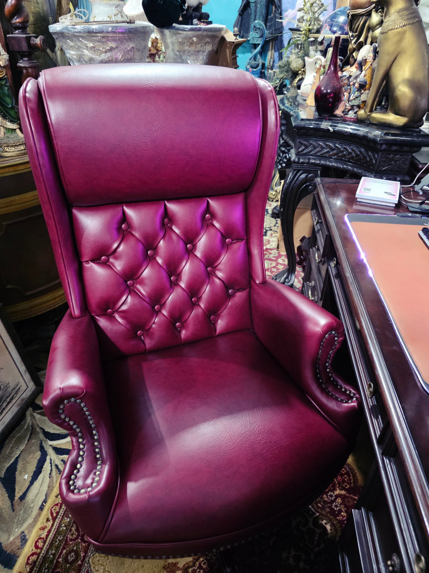 Faux Leather Executive Chair with Textured Details and Decorative Brass Tacks 🪞🪙🪶