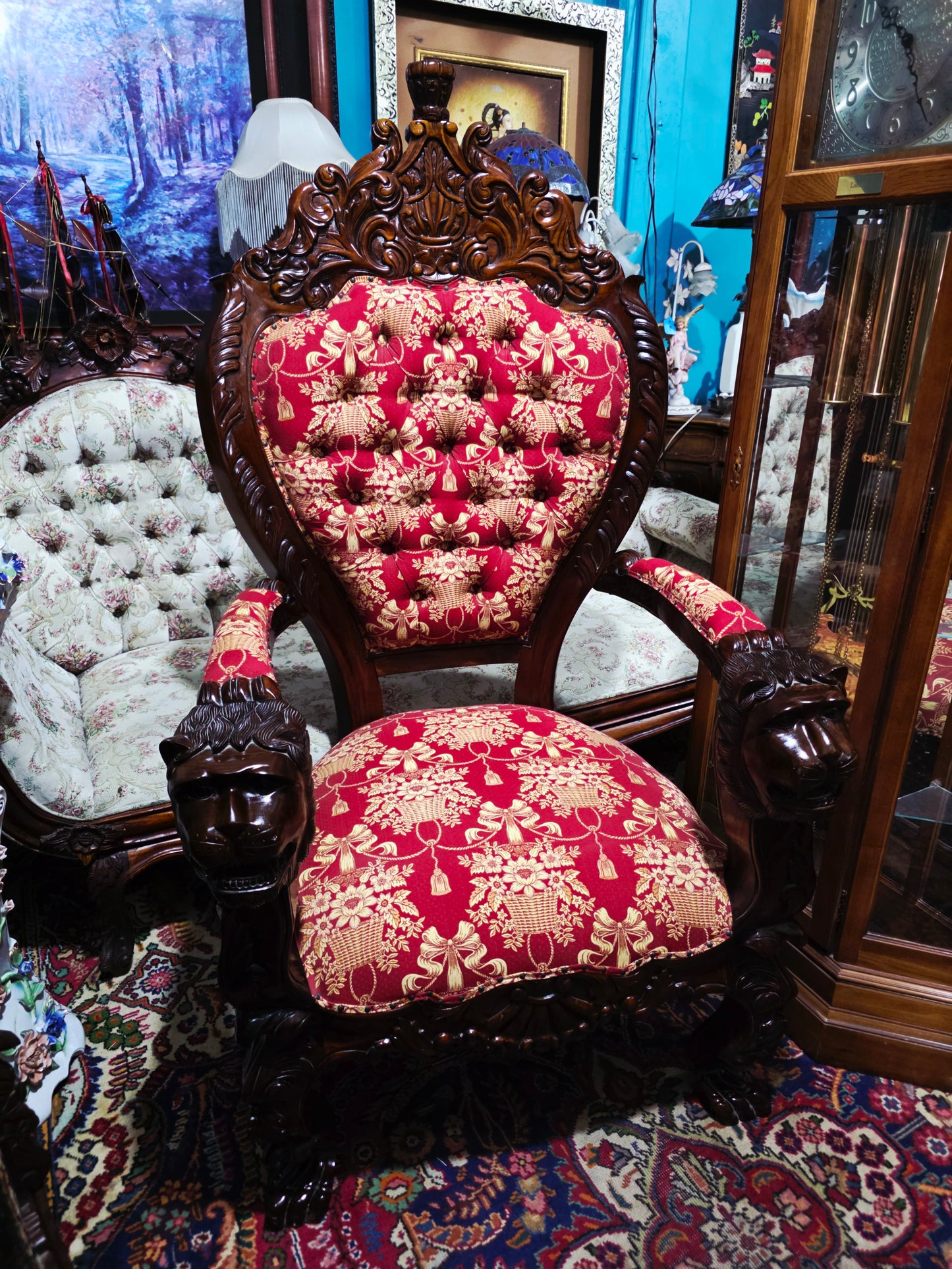 Carved Mahogany Throne Armchair – Power and Distinction 🪞🌿🪶