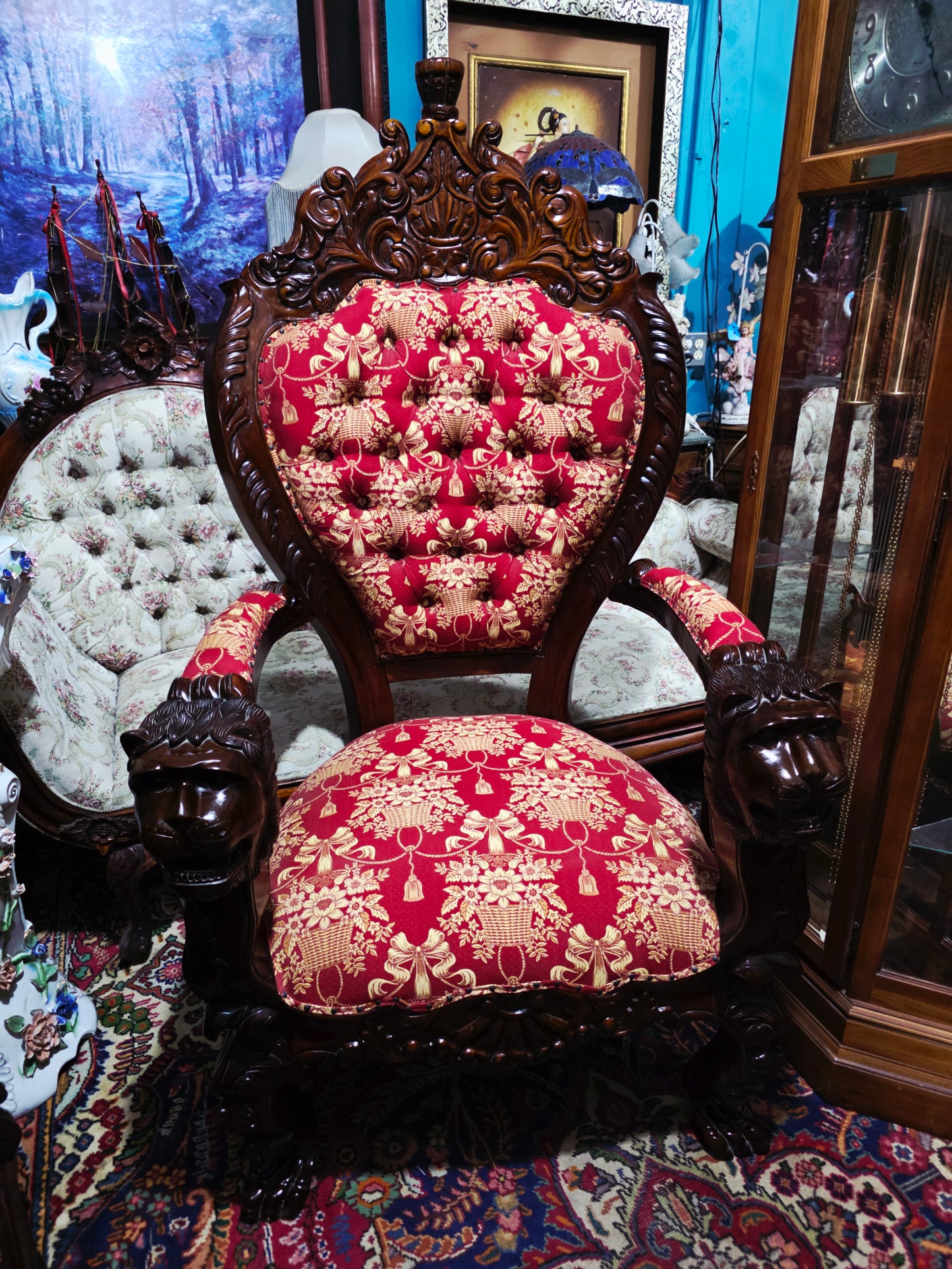 Carved Mahogany Throne Armchair – Power and Distinction 🪞🌿🪶