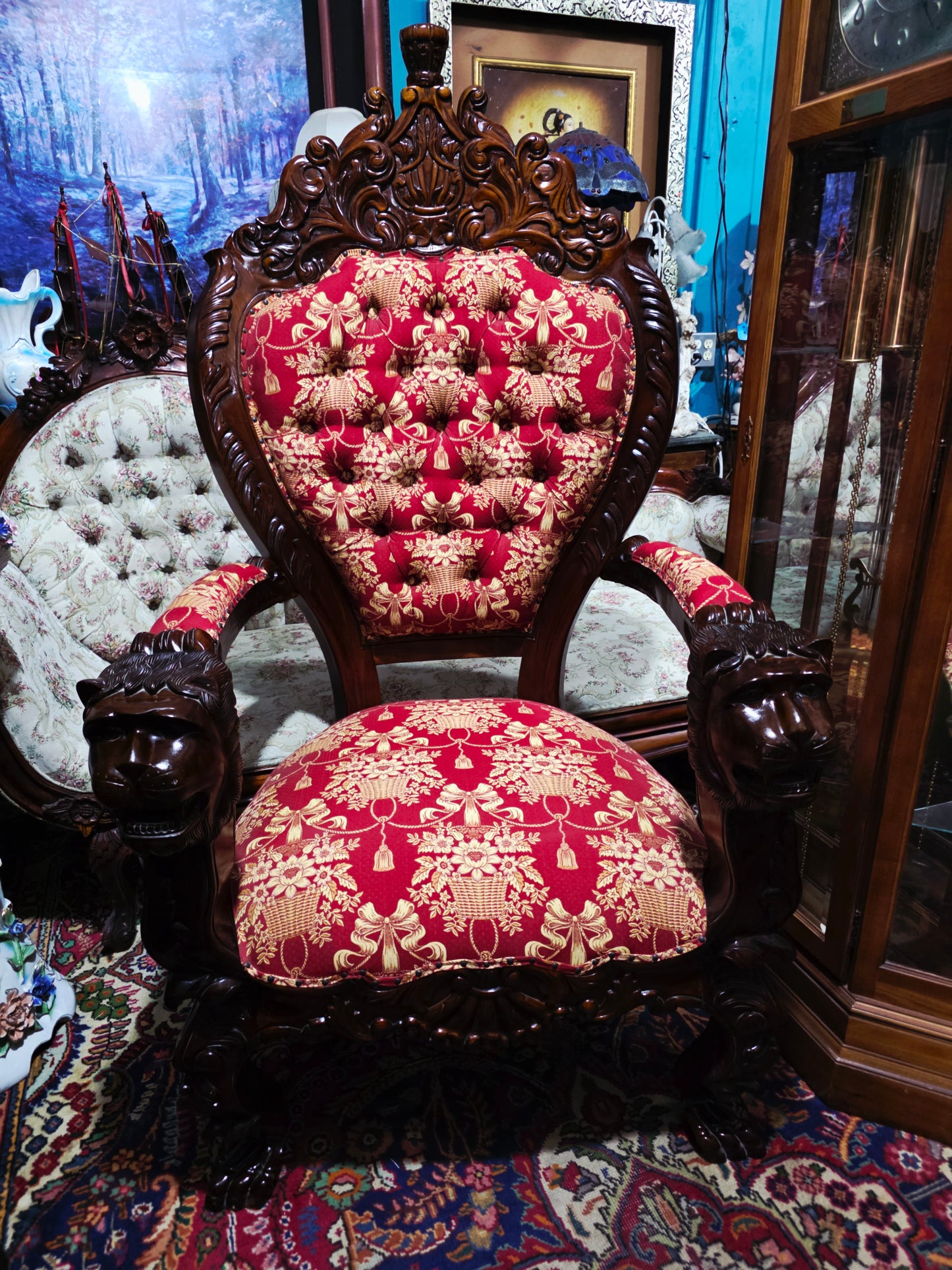 Carved Mahogany Throne Armchair – Power and Distinction 🪞🌿🪶