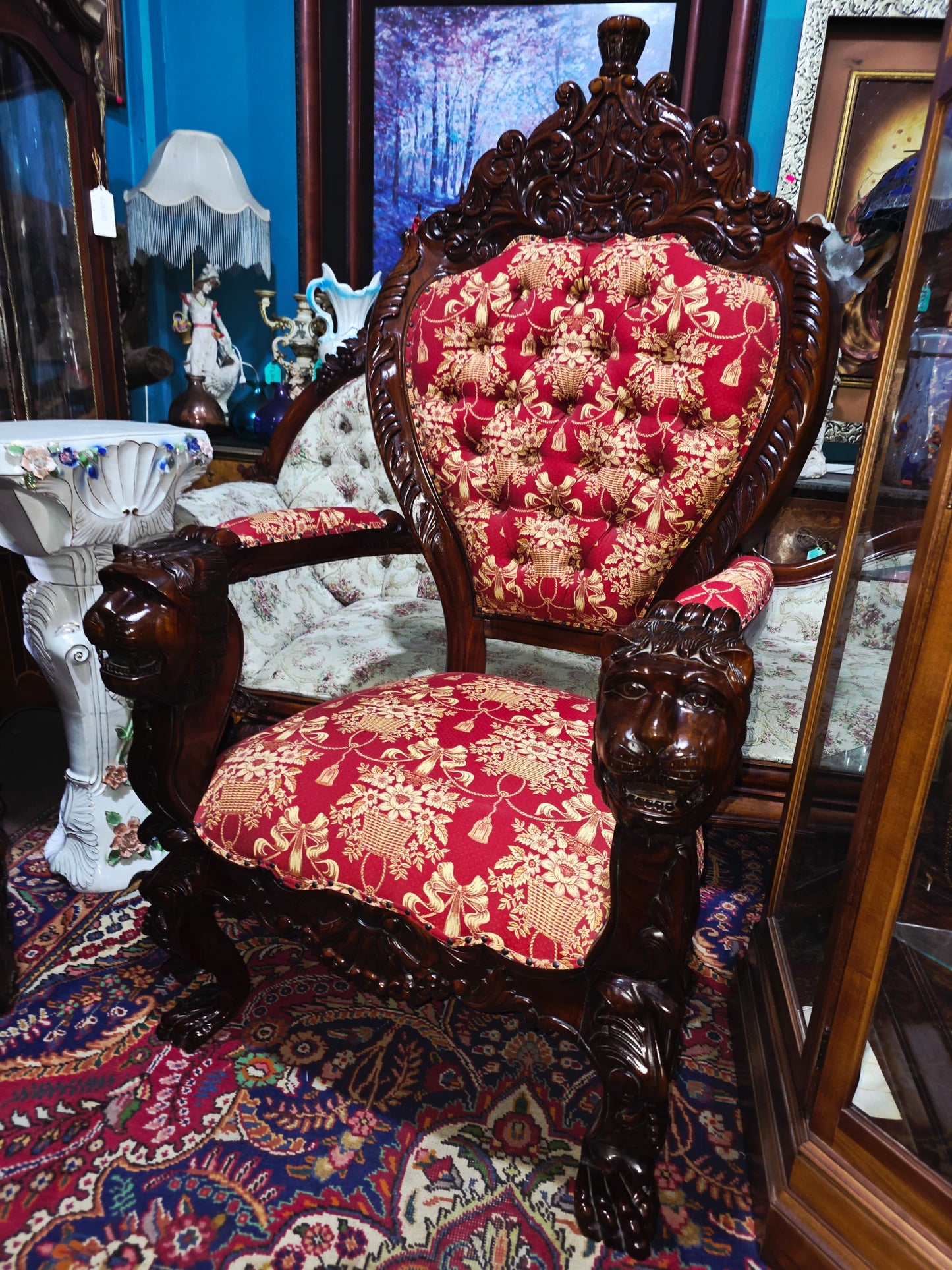 Carved Mahogany Throne Armchair – Power and Distinction 🪞🌿🪶