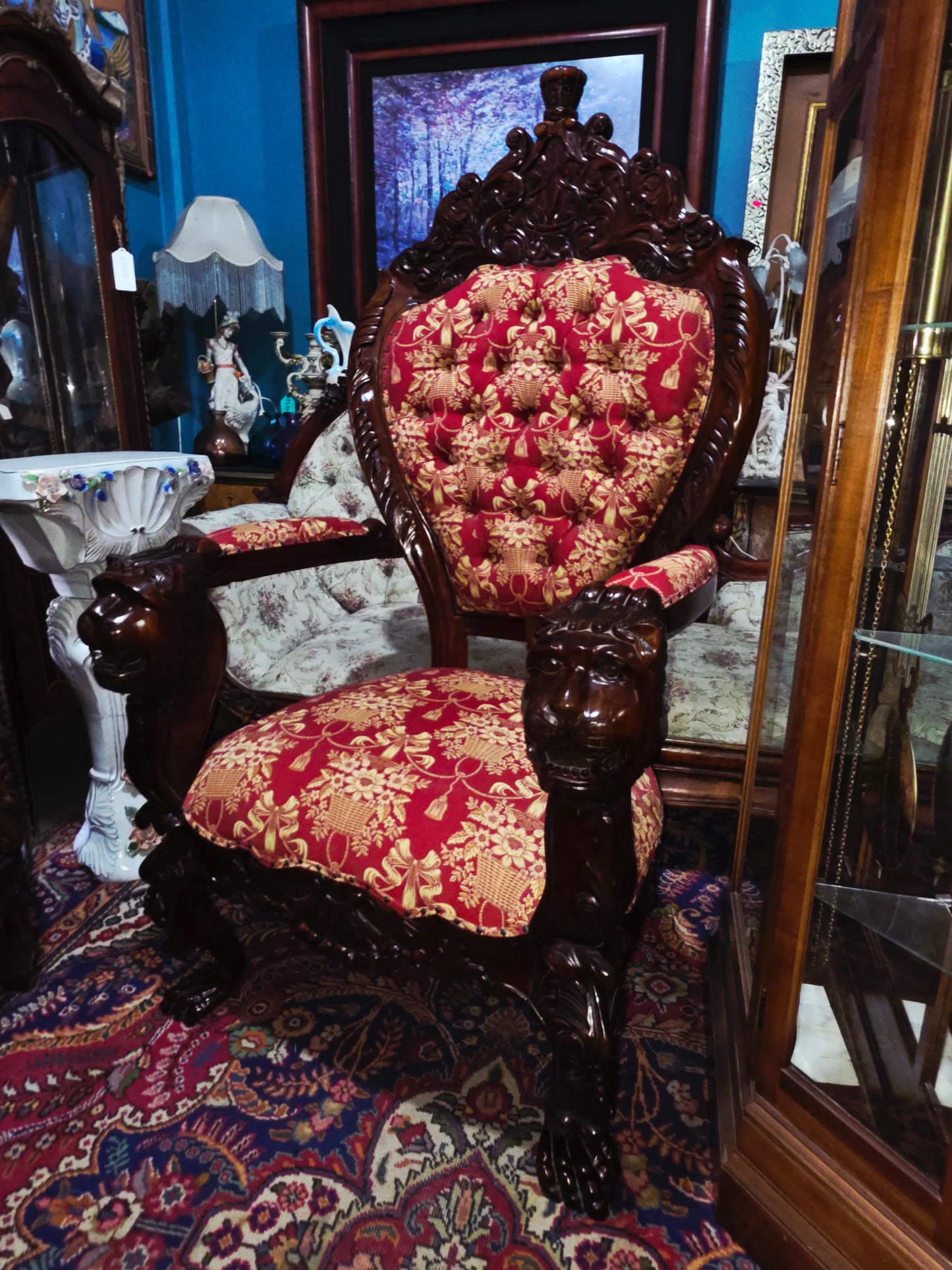 Carved Mahogany Throne Armchair – Power and Distinction 🪞🌿🪶