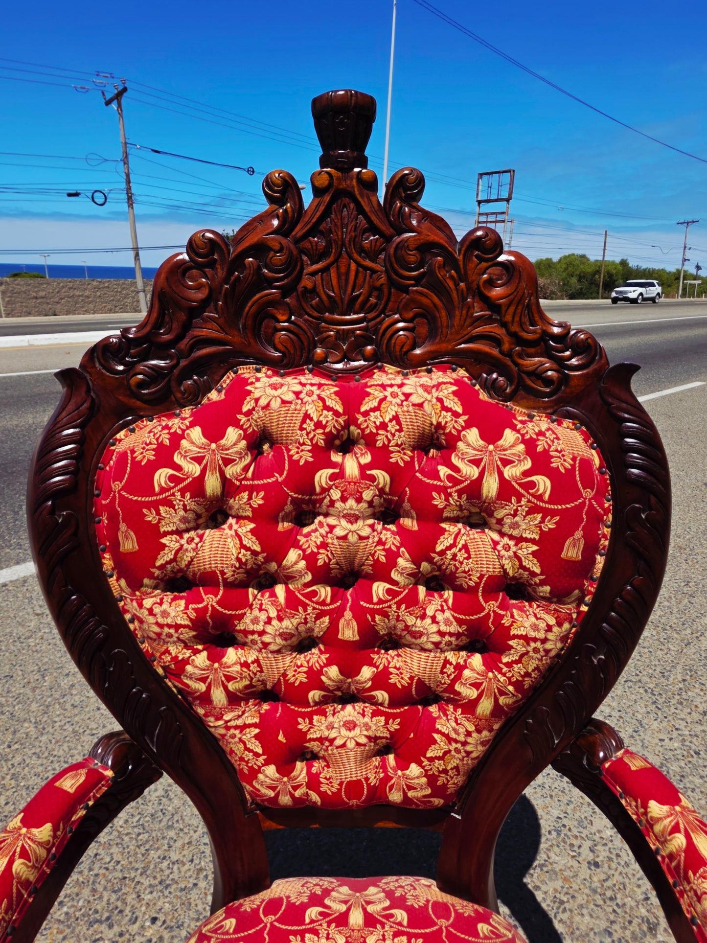 Carved Mahogany Throne Armchair – Power and Distinction 🪞🌿🪶
