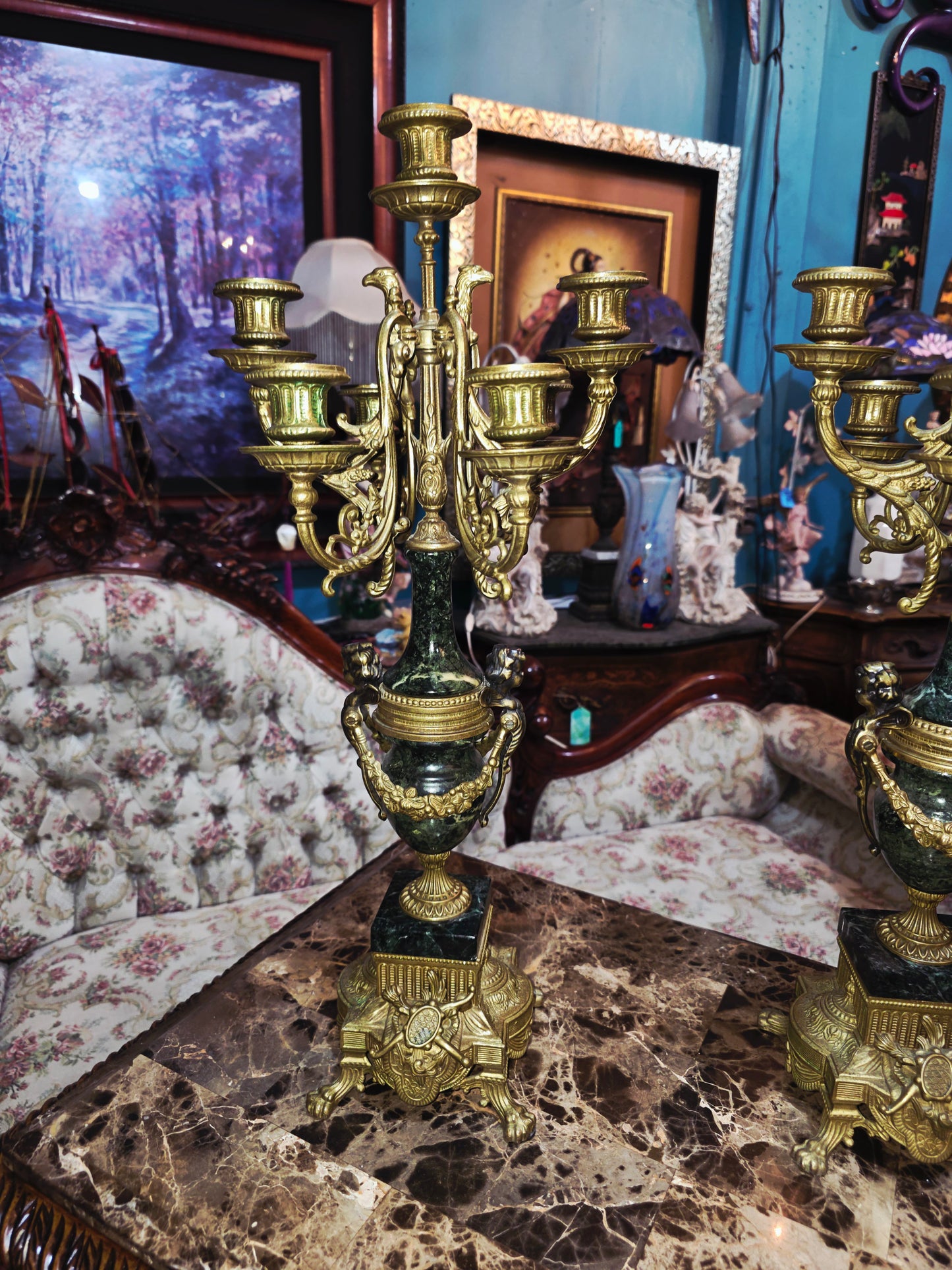 Pair of Italian Candelabras in Bronze and Marble – Classic Elegance 🪔🌿🏛️