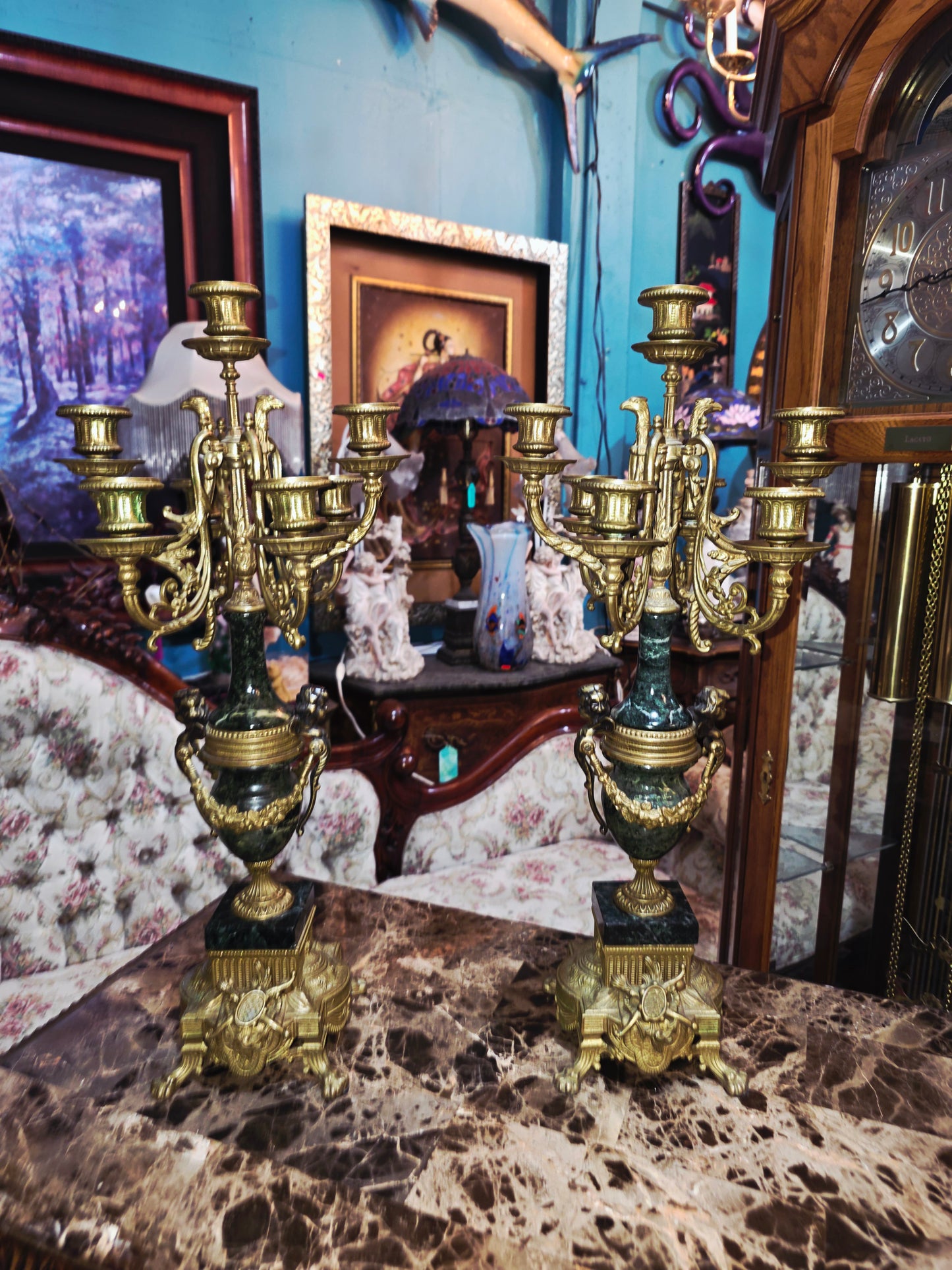 Pair of Italian Candelabras in Bronze and Marble – Classic Elegance 🪔🌿🏛️