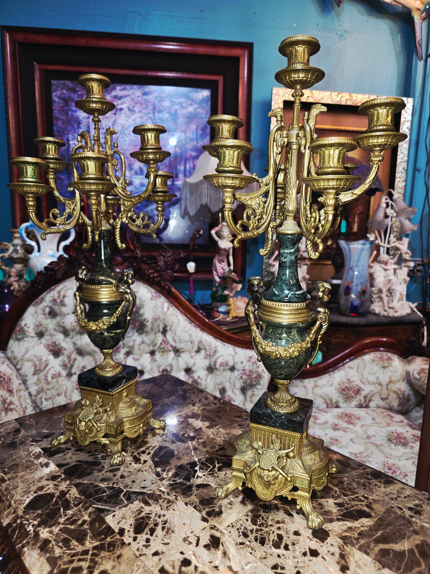 Pair of Italian Candelabras in Bronze and Marble – Classic Elegance 🪔🌿🏛️