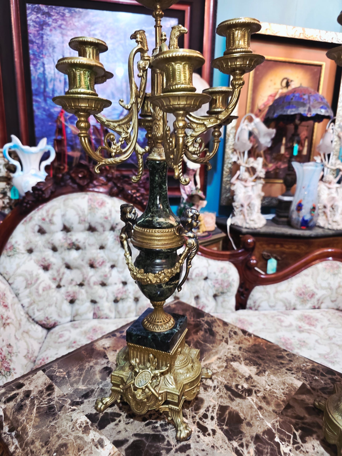 Pair of Italian Candelabras in Bronze and Marble – Classic Elegance 🪔🌿🏛️