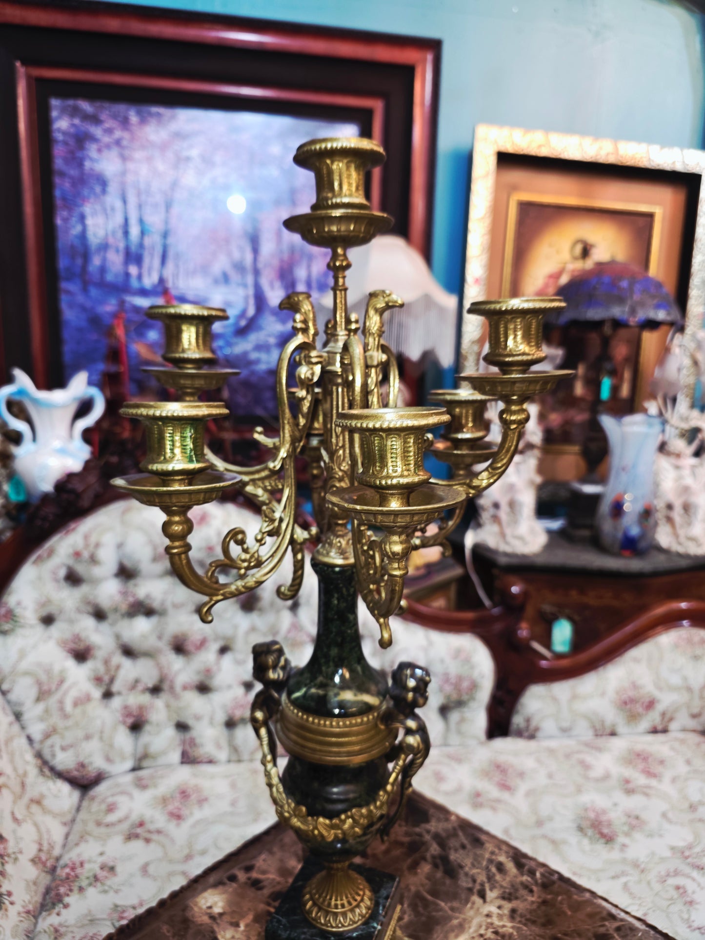 Pair of Italian Candelabras in Bronze and Marble – Classic Elegance 🪔🌿🏛️