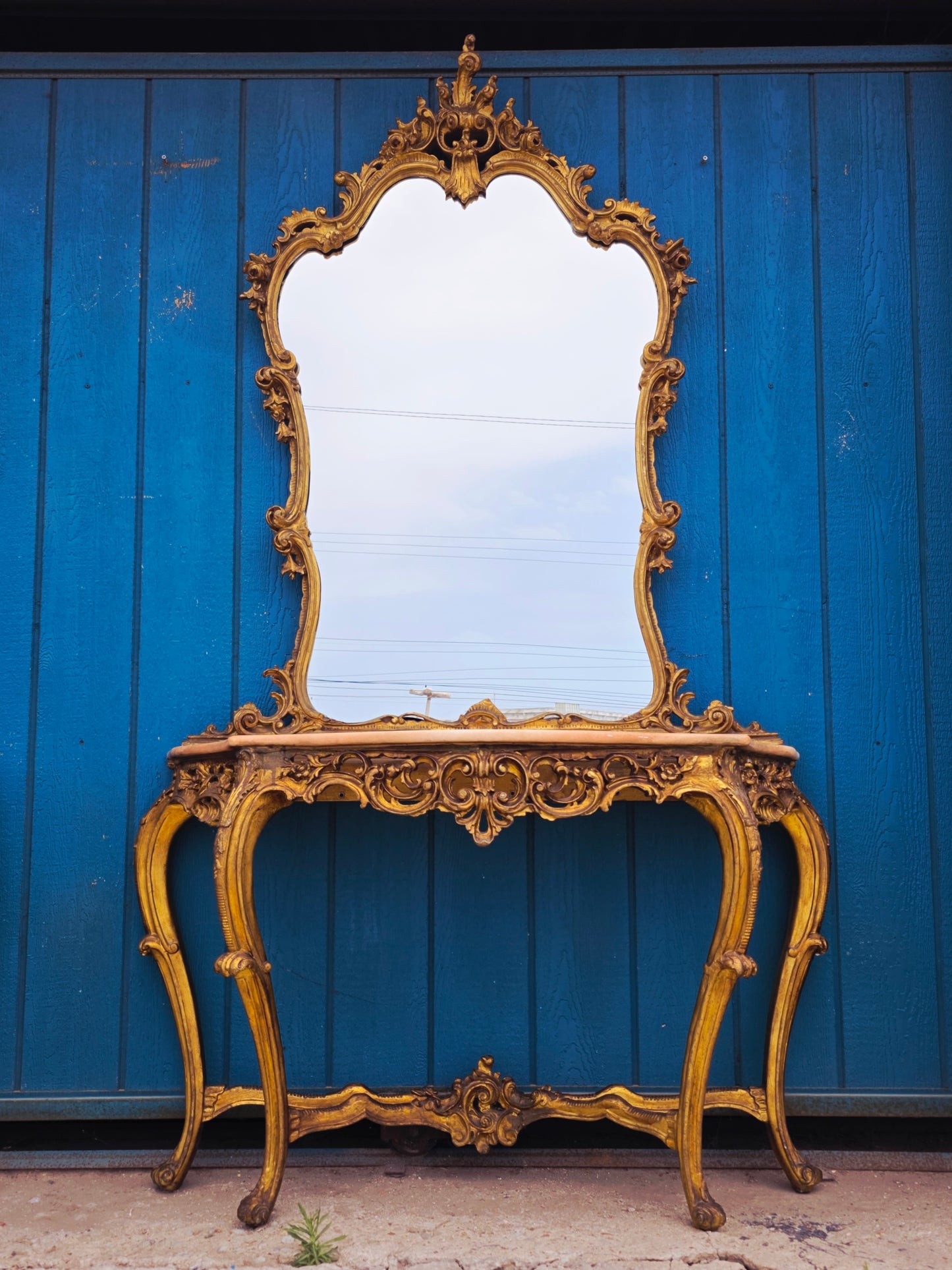 Italian Console Set with Marble Top and Mirror – Louis XV Style (1890–1919) 🌿🏛️🌿