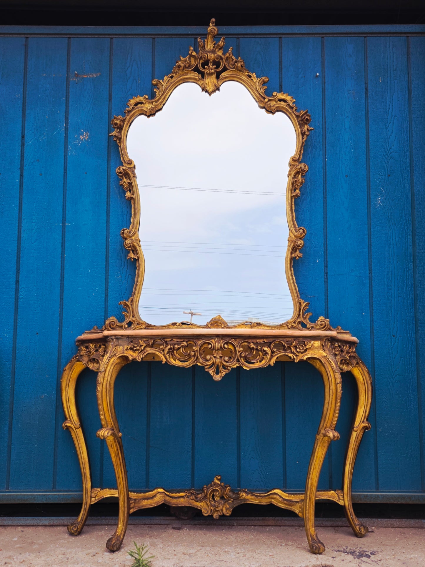 Italian Console Set with Marble Top and Mirror – Louis XV Style (1890–1919) 🌿🏛️🌿