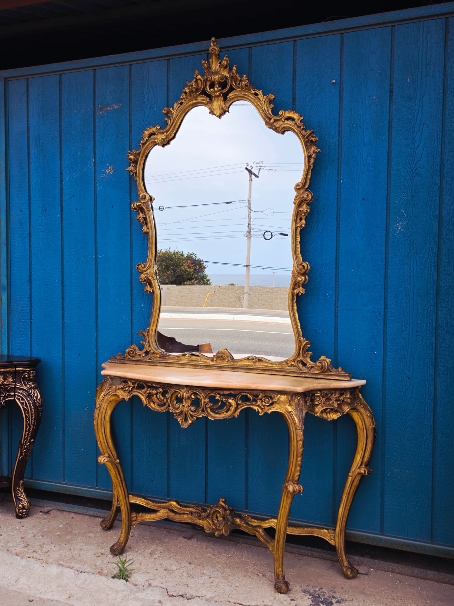 Italian Console Set with Marble Top and Mirror – Louis XV Style (1890–1919) 🌿🏛️🌿