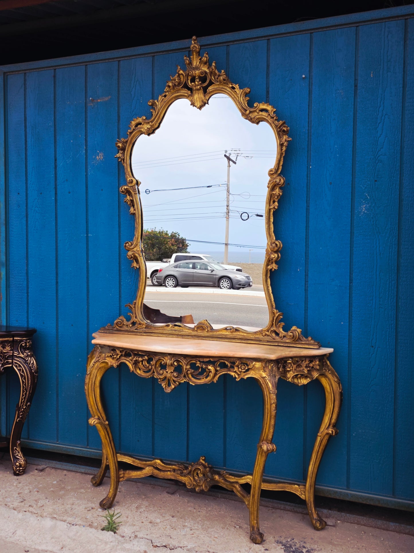 Italian Console Set with Marble Top and Mirror – Louis XV Style (1890–1919) 🌿🏛️🌿
