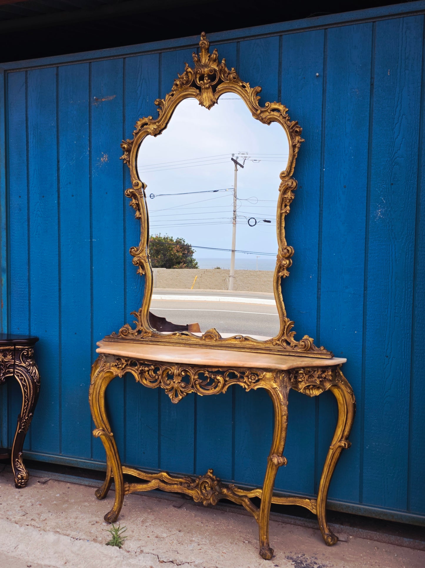 Italian Console Set with Marble Top and Mirror – Louis XV Style (1890–1919) 🌿🏛️🌿