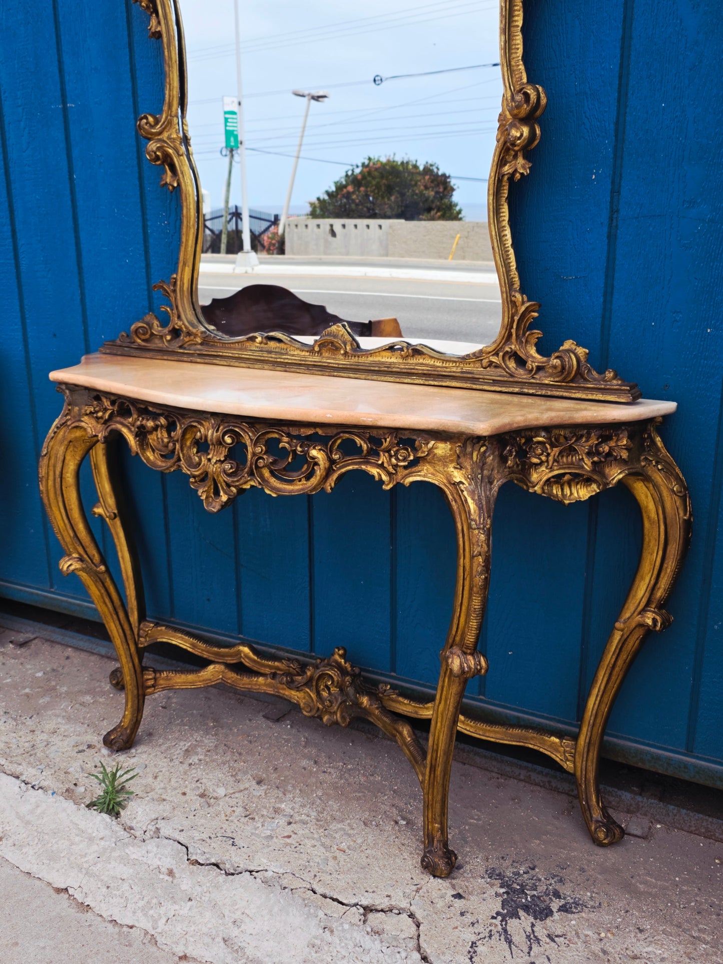 Italian Console Set with Marble Top and Mirror – Louis XV Style (1890–1919) 🌿🏛️🌿