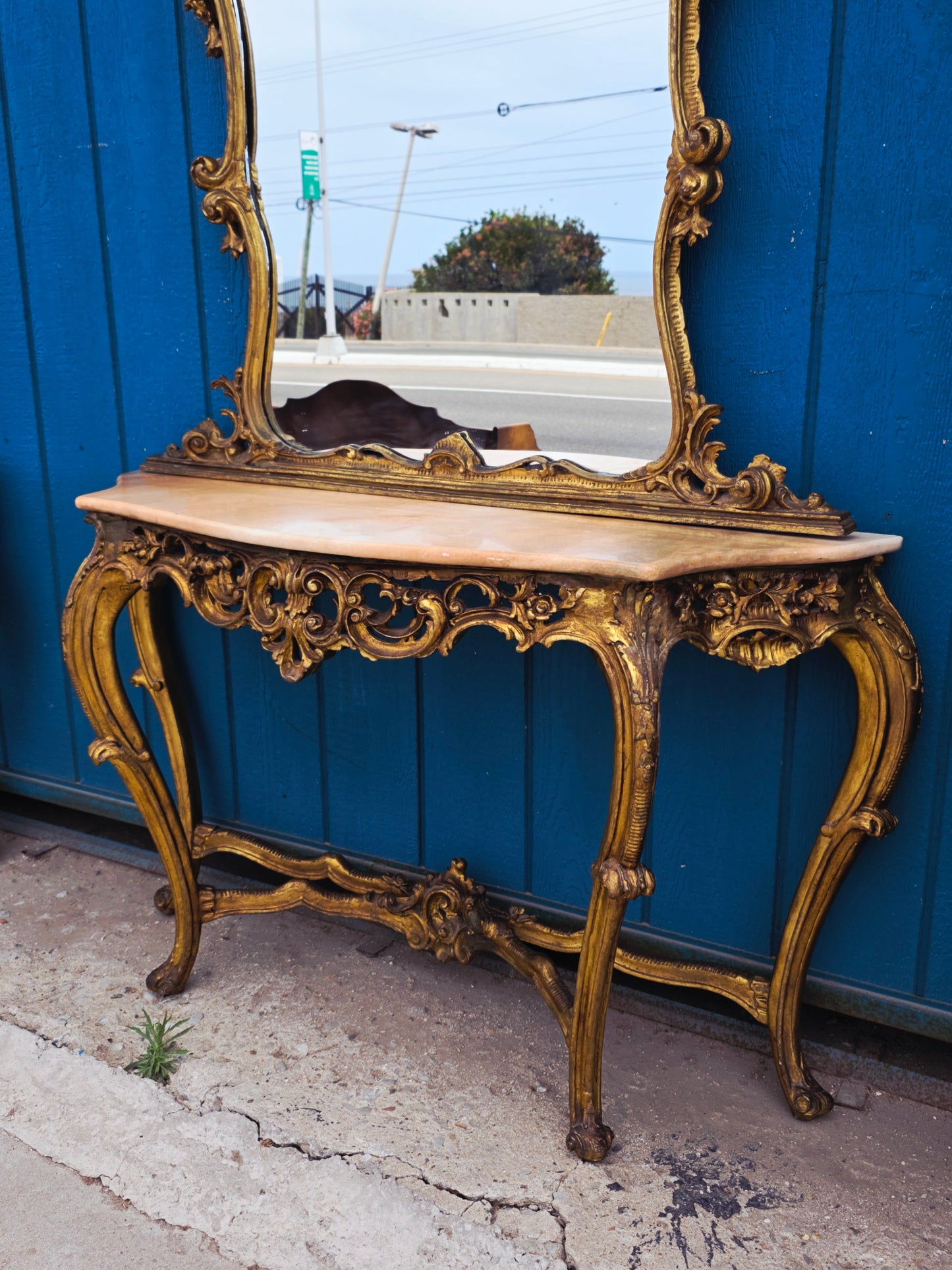 Italian Console Set with Marble Top and Mirror – Louis XV Style (1890–1919) 🌿🏛️🌿