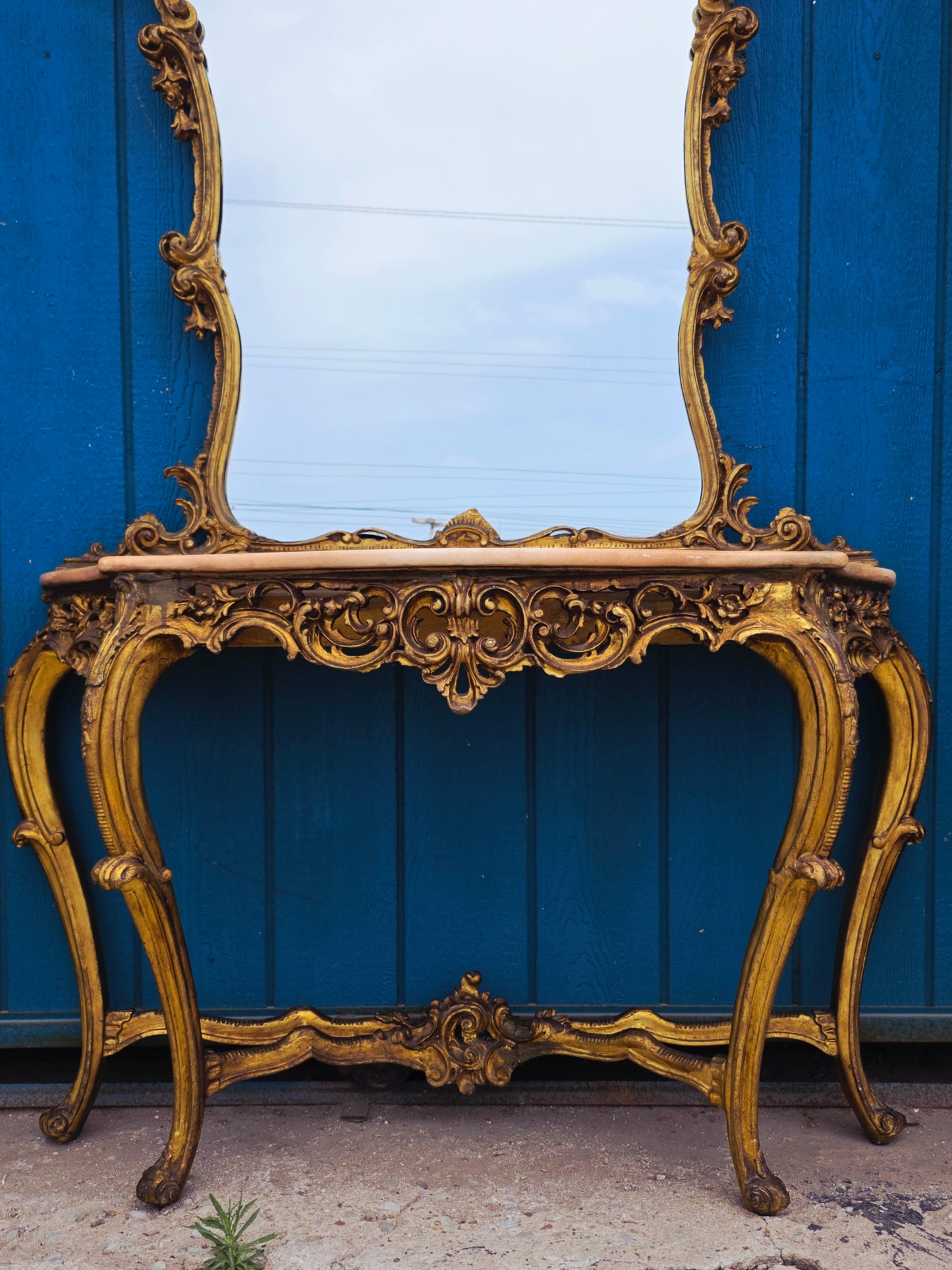 Italian Console Set with Marble Top and Mirror – Louis XV Style (1890–1919) 🌿🏛️🌿
