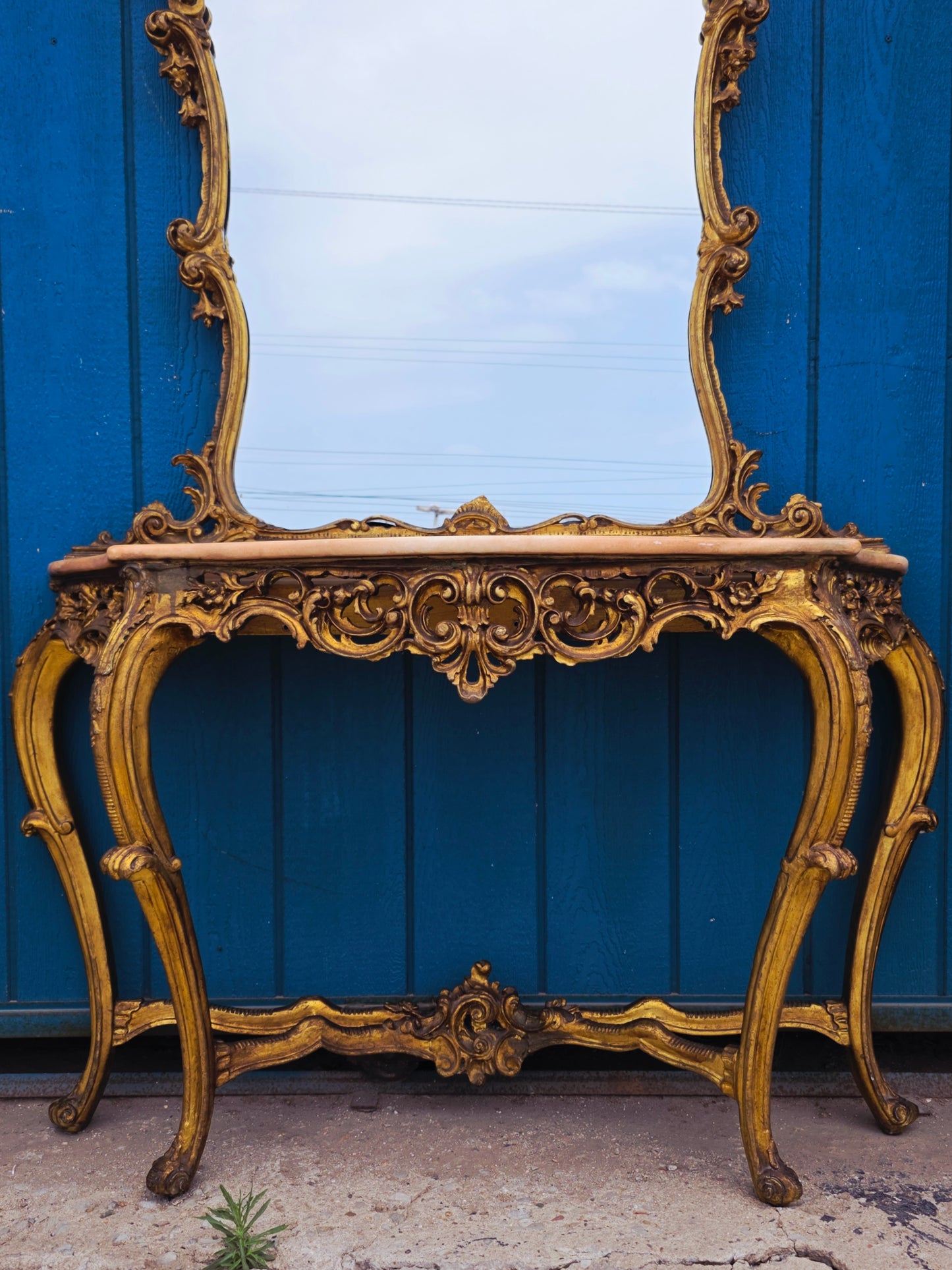 Italian Console Set with Marble Top and Mirror – Louis XV Style (1890–1919) 🌿🏛️🌿